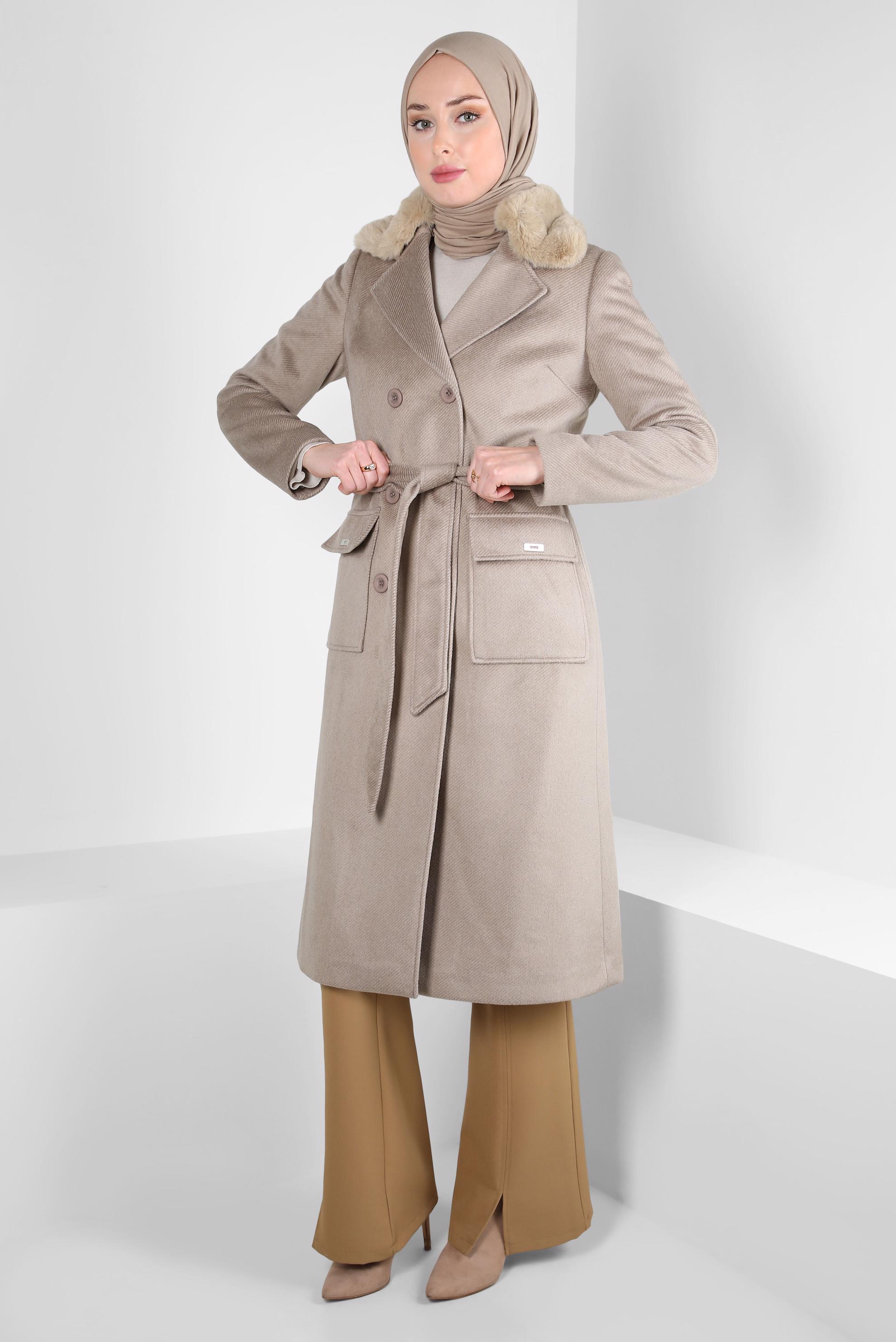 Tesettür giyim KUM KUŞAKLI KABAN 90463