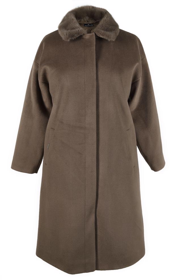 Hijab clothing BROWN COAT WITH FUR DETAIL 90464 - ALVİNA