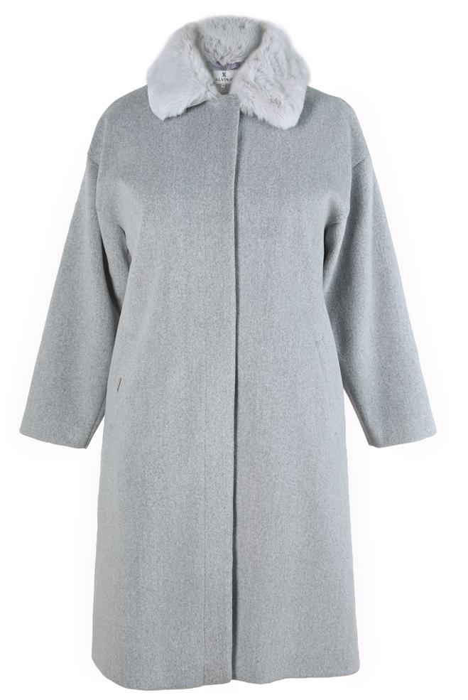 Hijab clothing GREY COAT WITH FUR DETAIL 90464 - ALVİNA