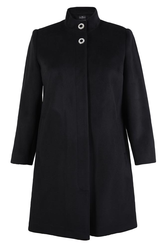 Tesettür giyim SİYAH DİK YAKA BÜYÜK BEDEN KABAN 90468 - ALVİNA