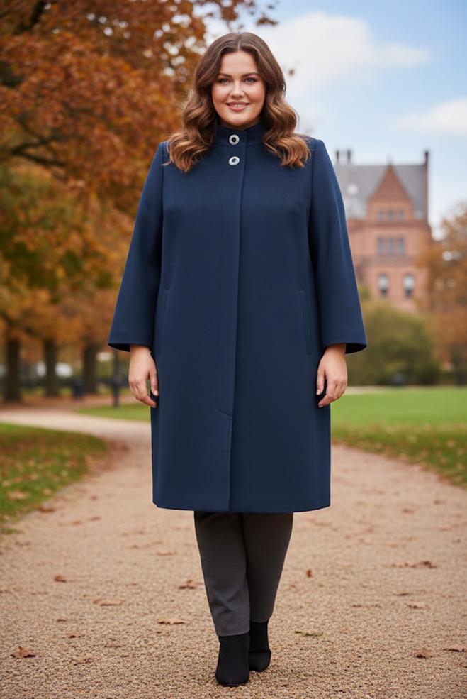 Tesettür giyim LACİVERT DİK YAKA BÜYÜK BEDEN KABAN 90468 - ALVİNA