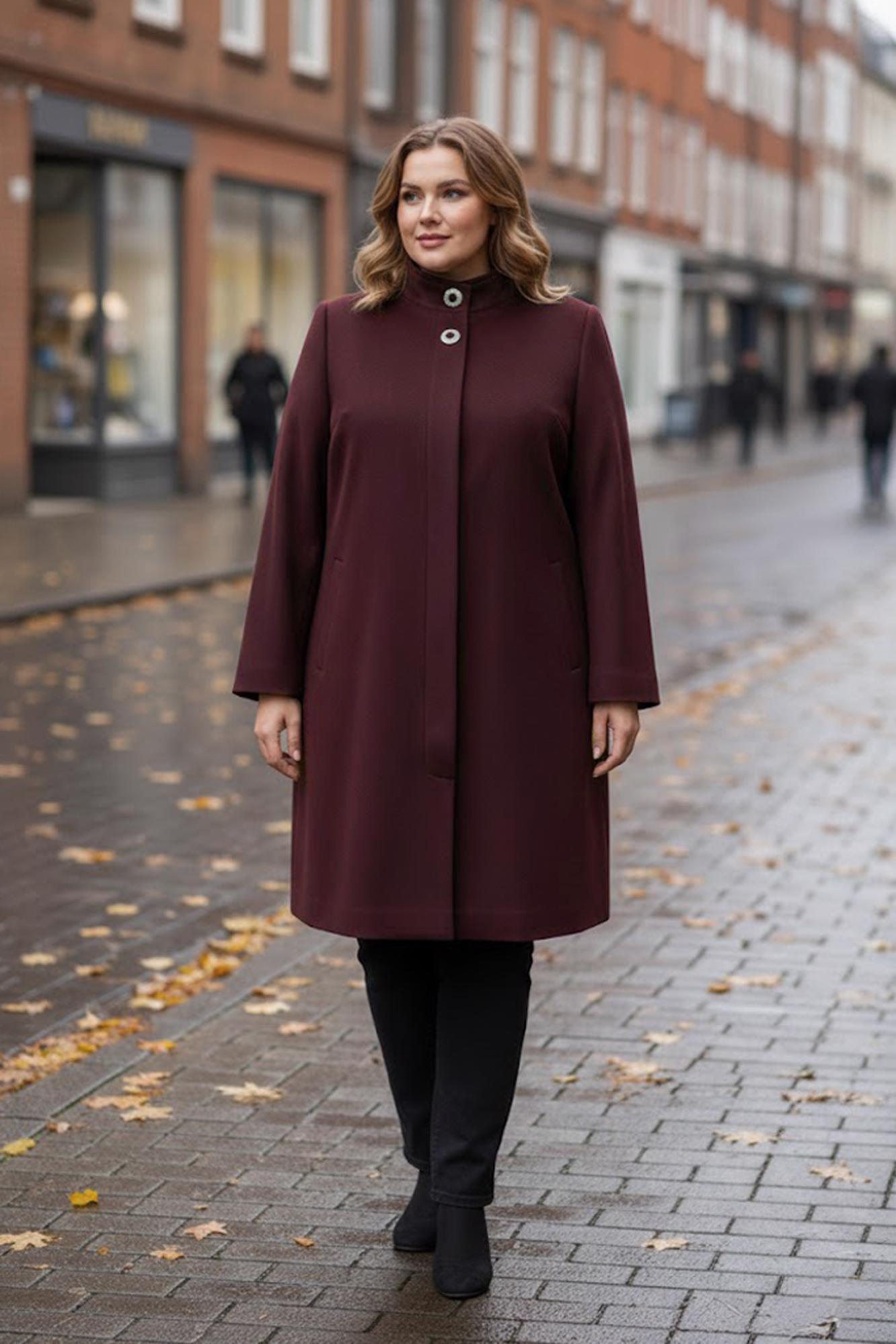 Tesettür giyim BORDO DİK YAKA BÜYÜK BEDEN KABAN 90468