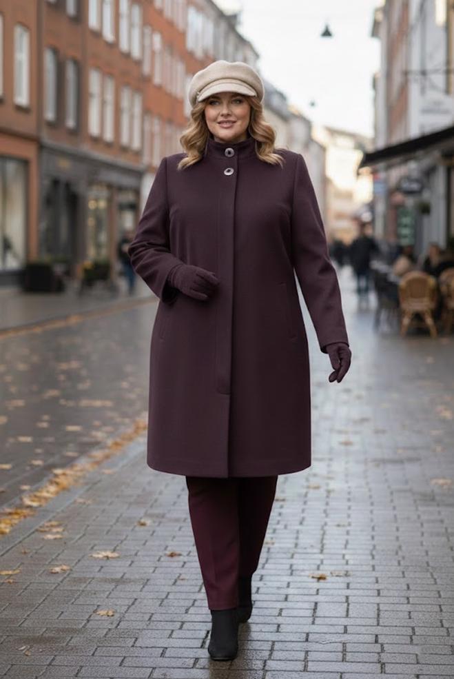 Tesettür giyim BORDO DİK YAKA BÜYÜK BEDEN KABAN 90468 - ALVİNA