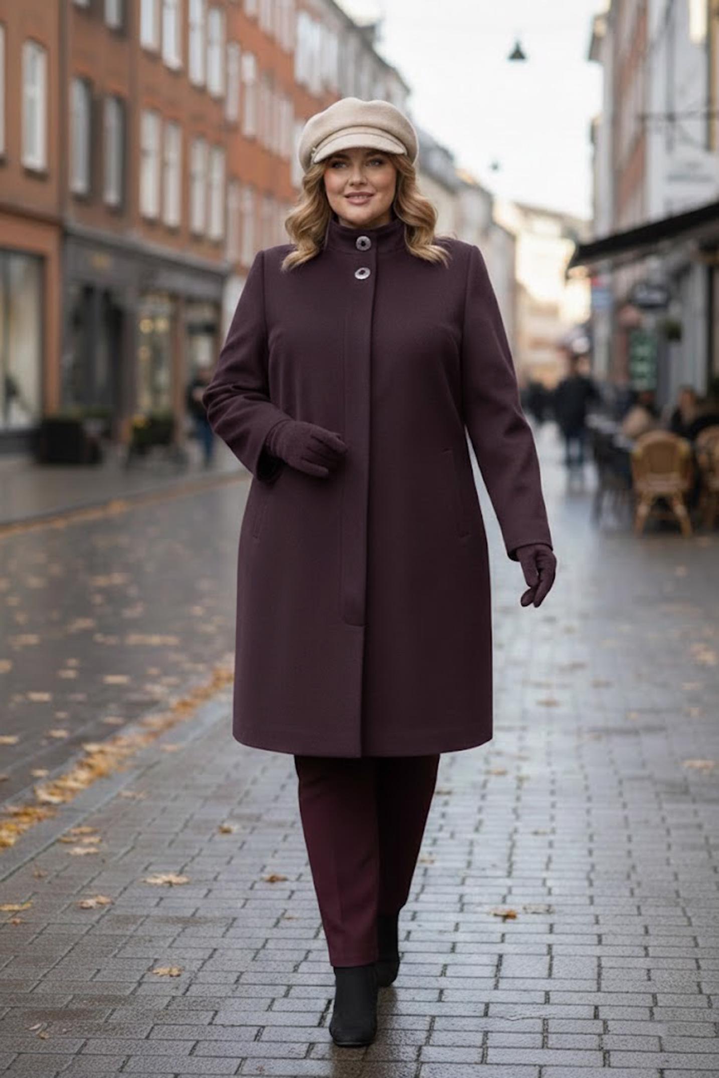 Tesettür giyim BORDO DİK YAKA BÜYÜK BEDEN KABAN 90468