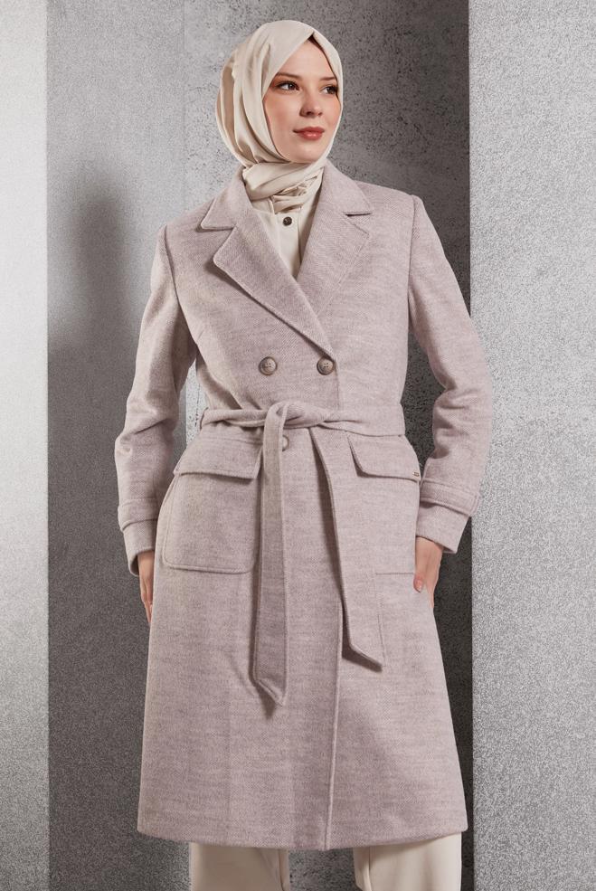 Hijab clothing POWDER BELTED COAT 90470 - ALVİNA