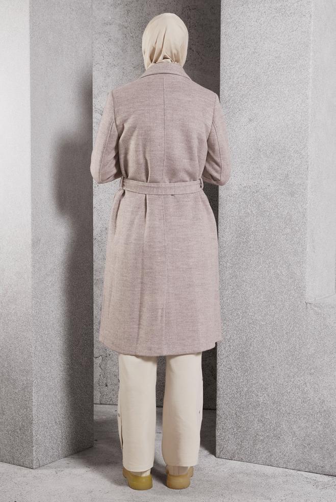 Hijab clothing POWDER BELTED COAT 90470 - ALVİNA