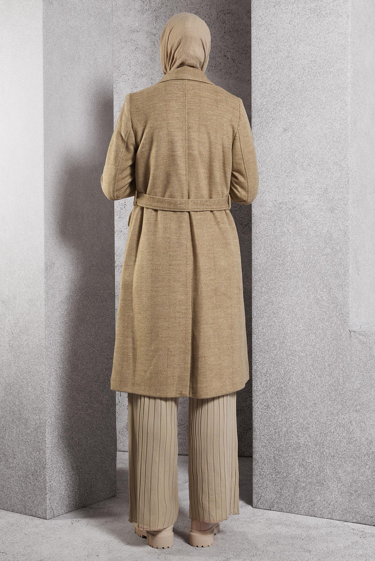 Tesettür giyim VİZON KUŞAKLI KABAN 90470