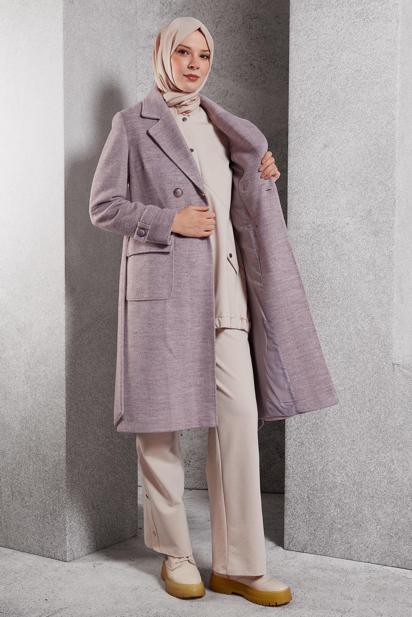 Tesettür giyim MOR KUŞAKLI KABAN 90470