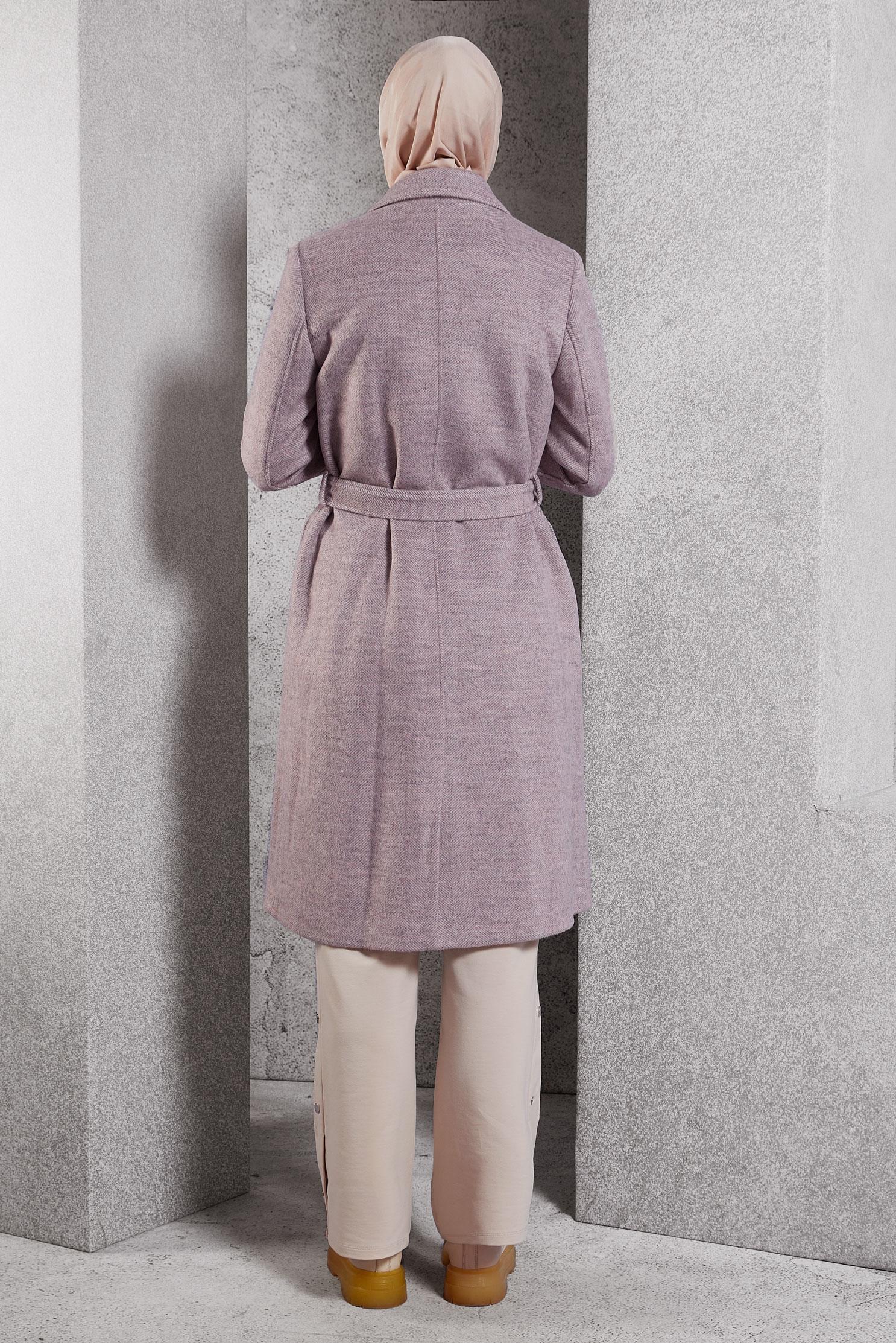 Tesettür giyim MOR KUŞAKLI KABAN 90470