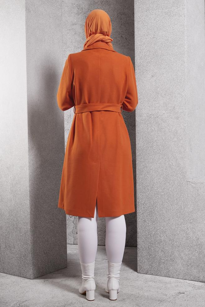 Tesettür giyim TURUNCU KEMERLİ KABAN 90471 - ALVİNA