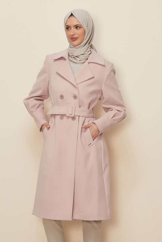 Hijab clothing POWDER BELTED COAT 90471 - ALVİNA
