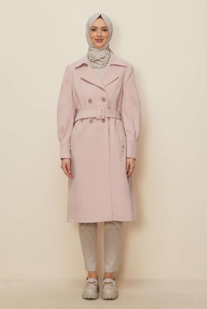Hijab clothing POWDER BELTED COAT 90471 - ALVİNA