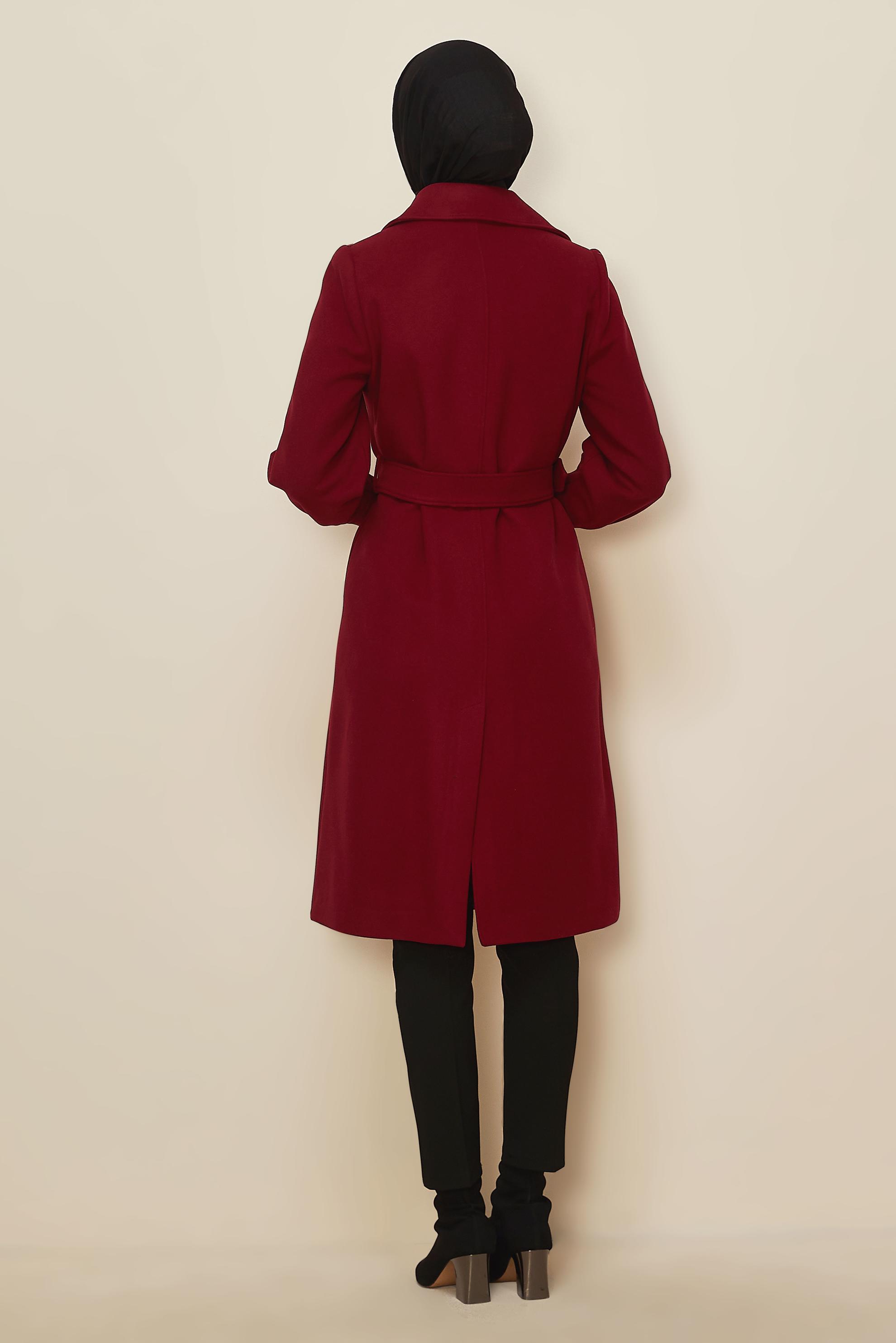 Hijab clothing CLARET RED BELTED COAT 90471