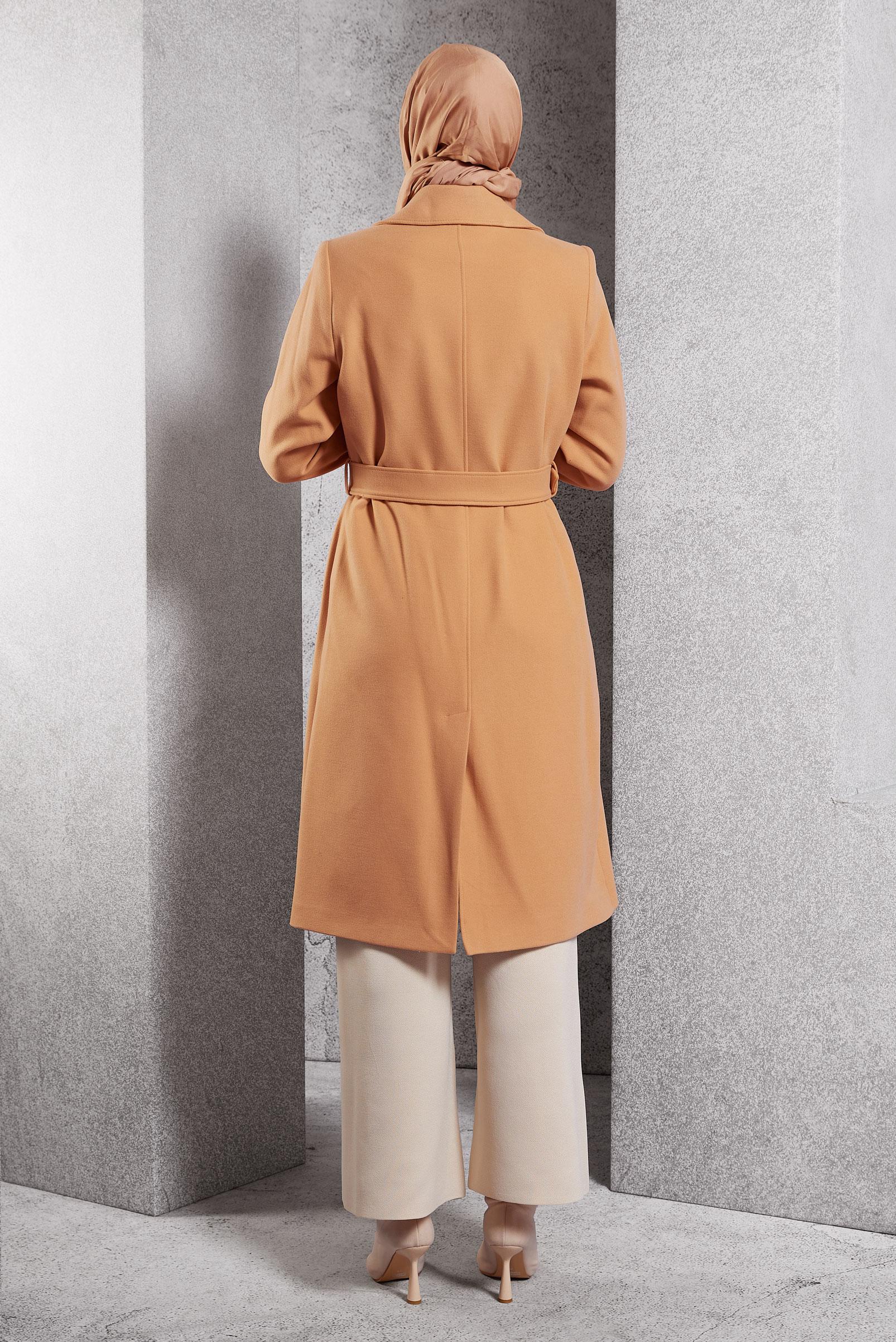 Tesettür giyim KAHVE KEMERLİ KABAN 90471