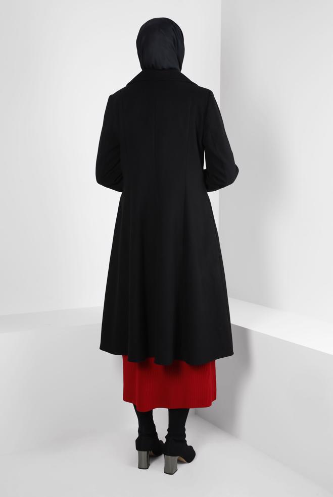 Tesettür giyim SİYAH KRUVAZE YAKA KABAN 90472 - ALVİNA