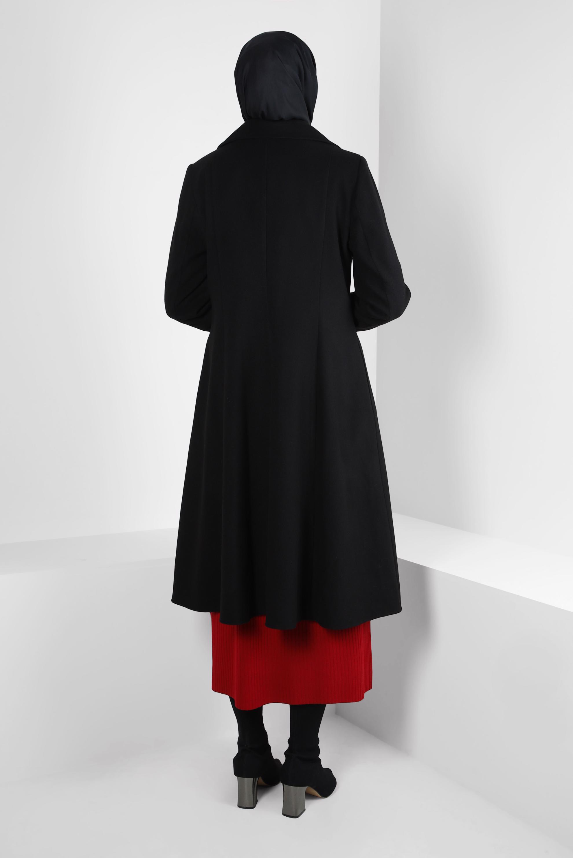 Tesettür giyim SİYAH KRUVAZE YAKA KABAN 90472