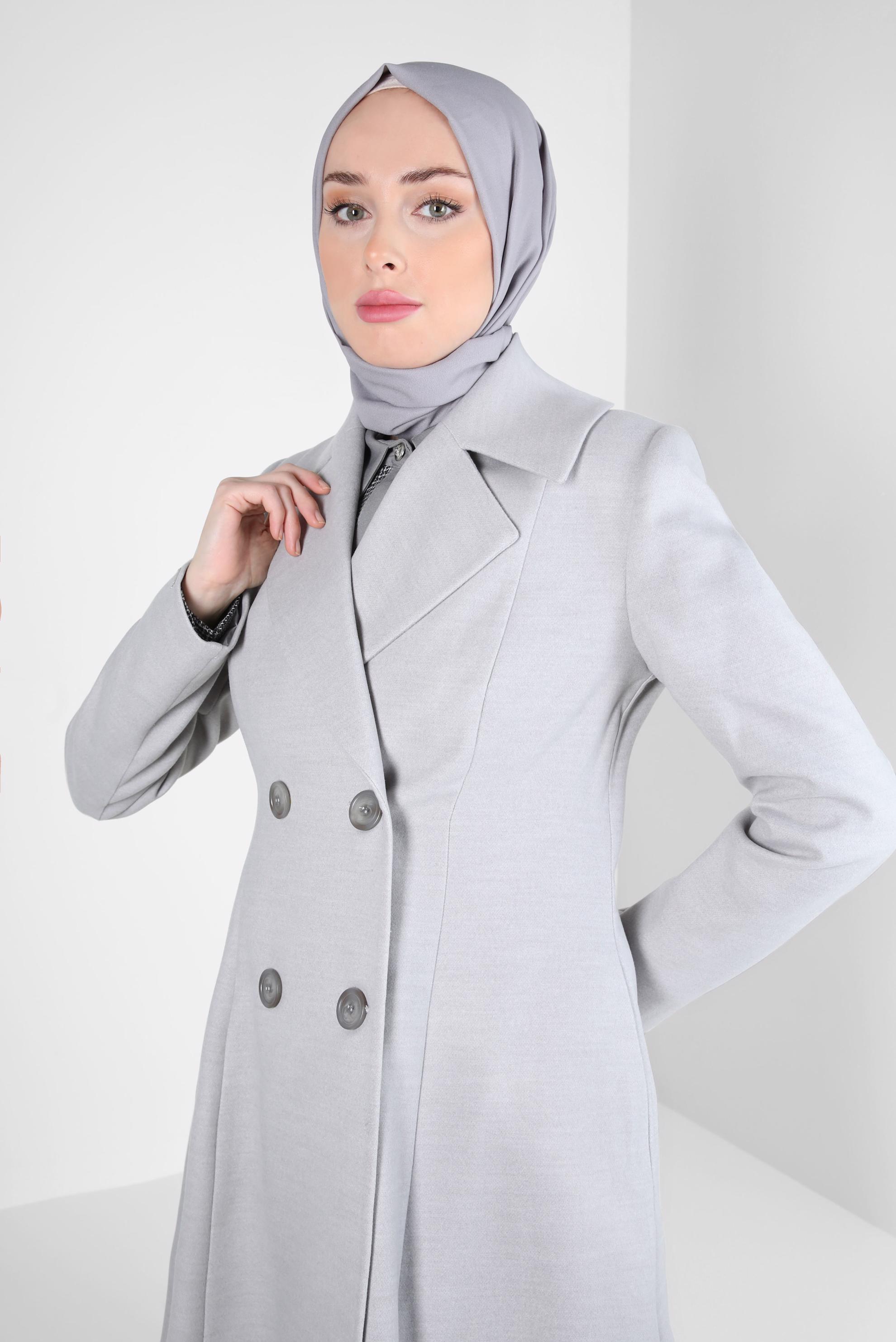 Tesettür giyim GRİ KRUVAZE YAKA KABAN 90472