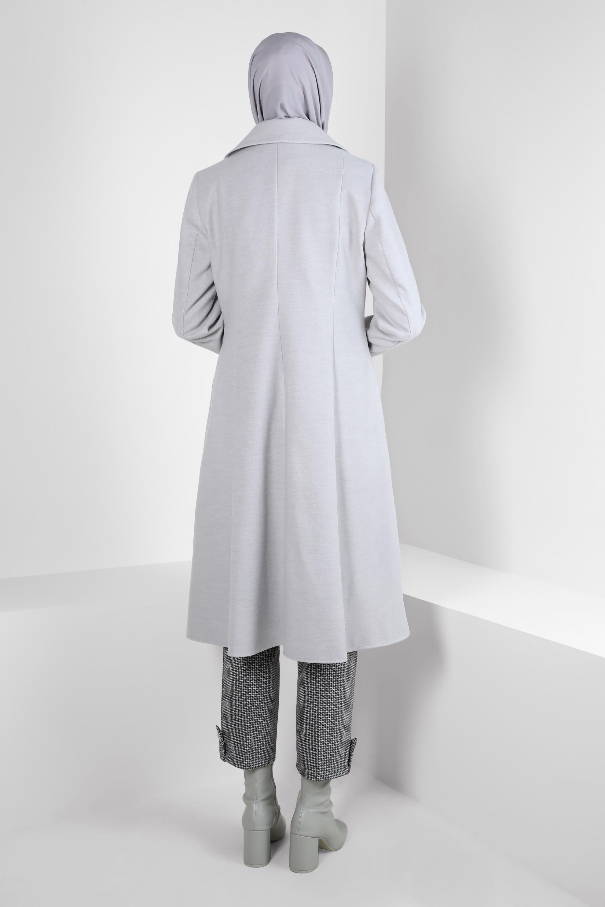 Tesettür giyim GRİ KRUVAZE YAKA KABAN 90472