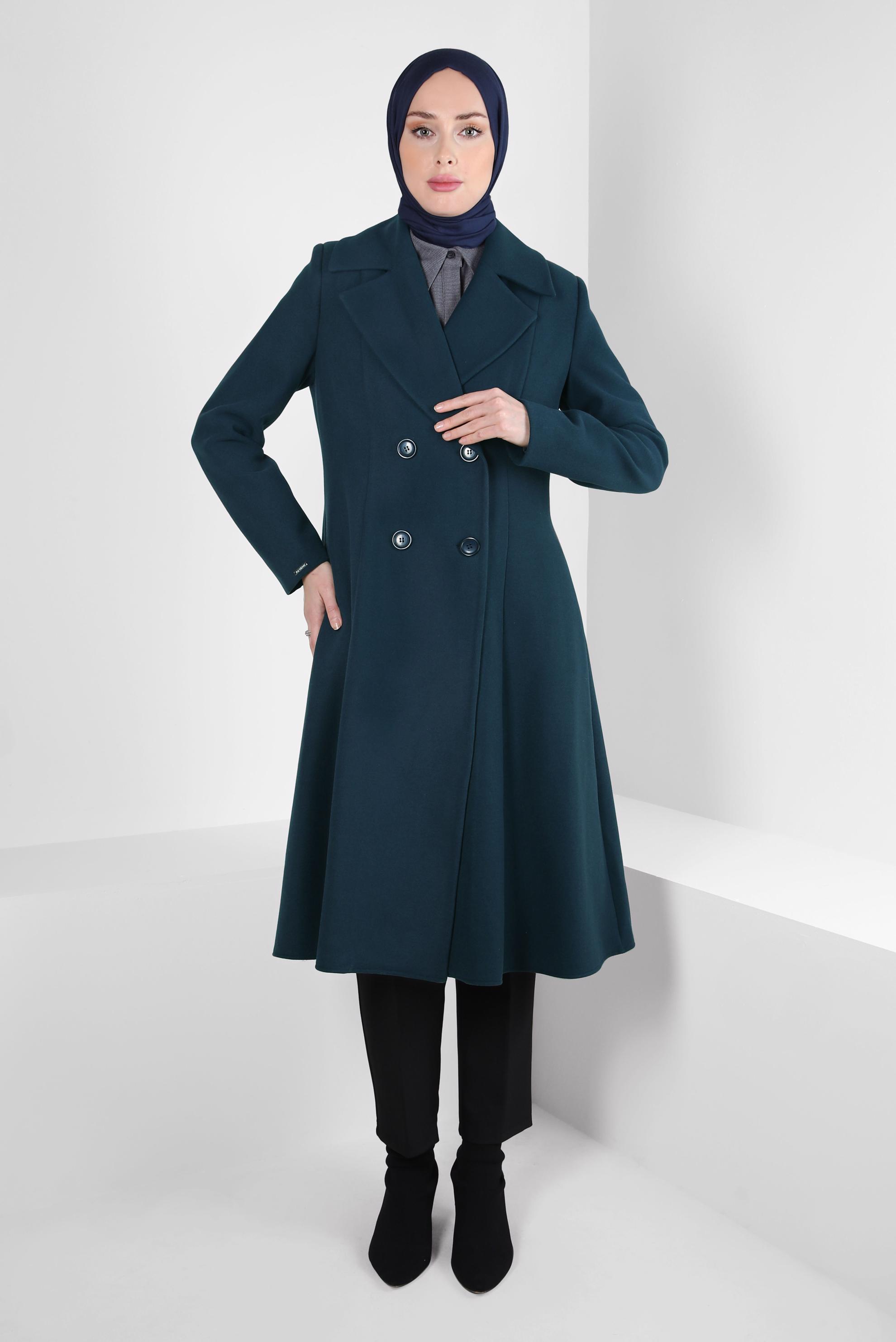 Tesettür giyim LACİVERT KRUVAZE YAKA KABAN 90472