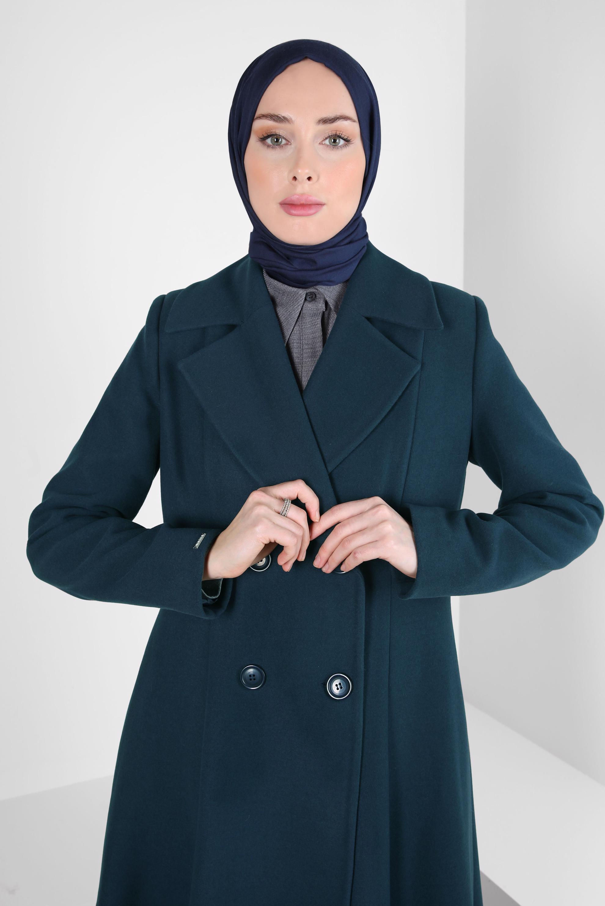 Tesettür giyim LACİVERT KRUVAZE YAKA KABAN 90472