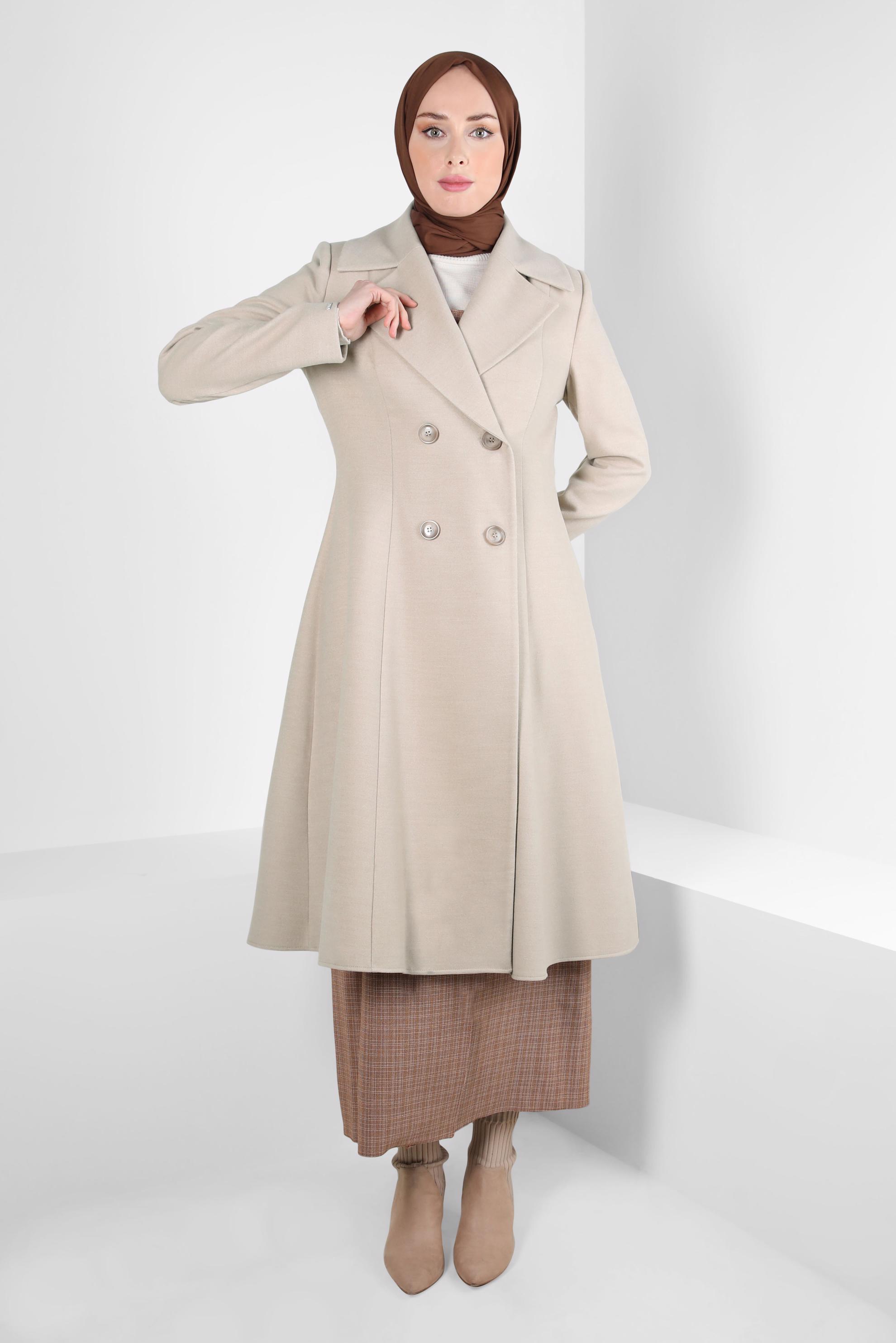 Tesettür giyim BEJ KRUVAZE YAKA KABAN 90472