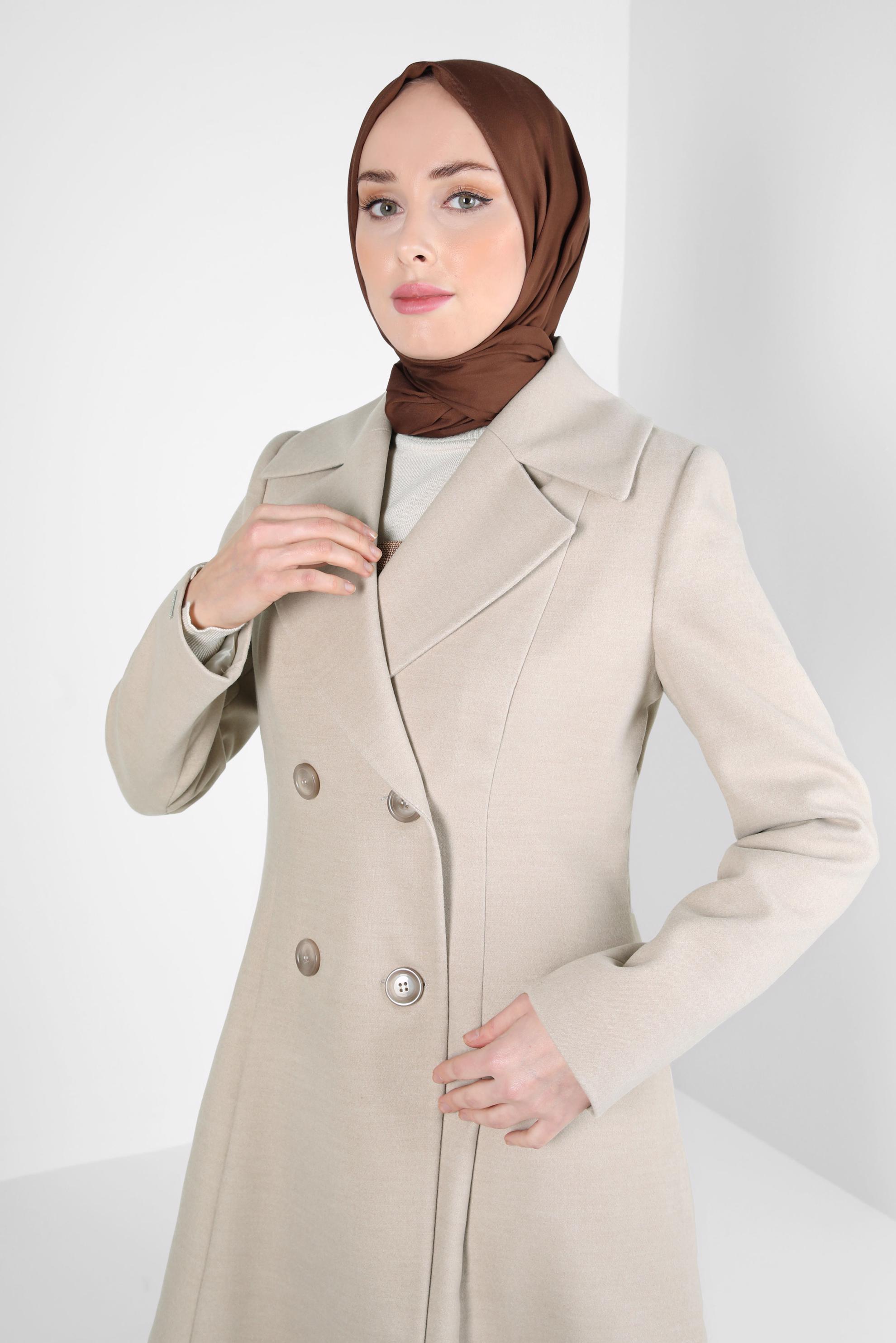 Tesettür giyim BEJ KRUVAZE YAKA KABAN 90472
