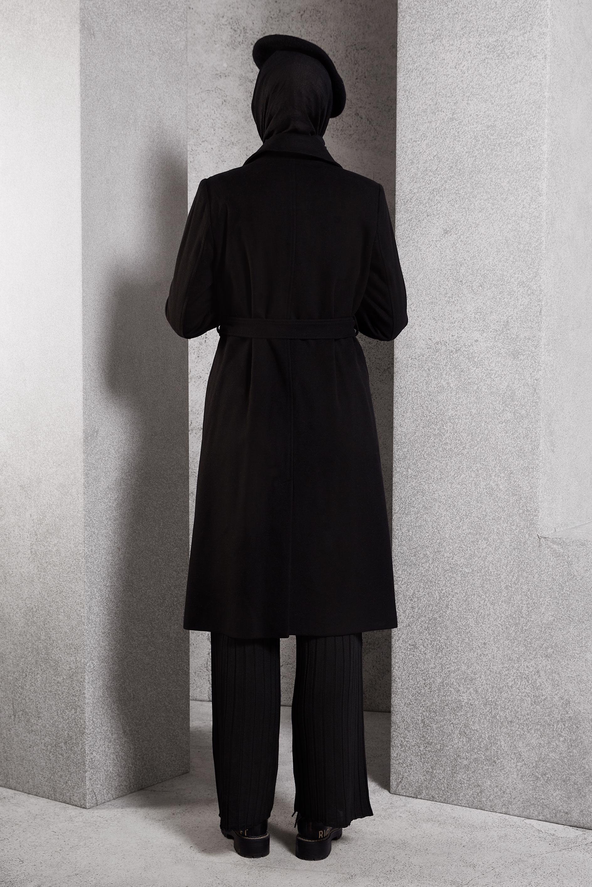 Tesettür giyim SİYAH KUŞAKLI KABAN 90473