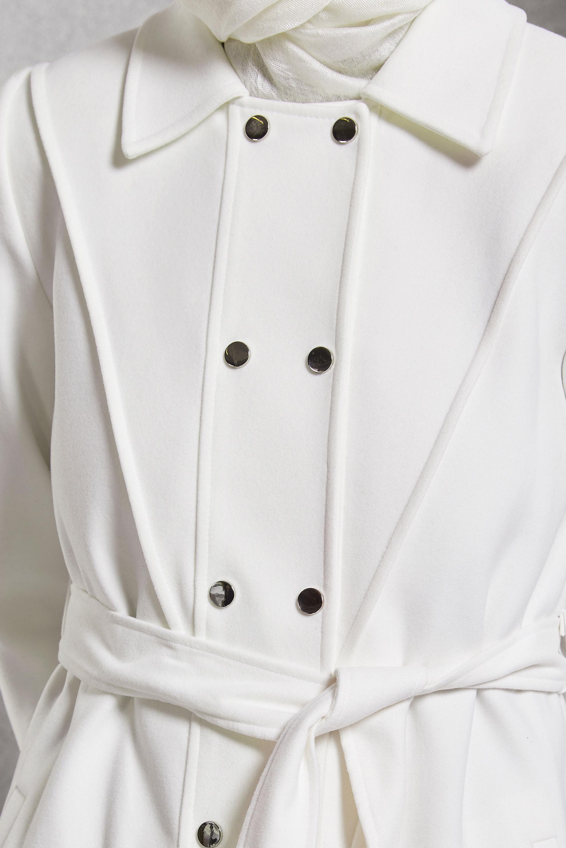 Tesettür giyim BEYAZ KUŞAKLI KABAN 90473