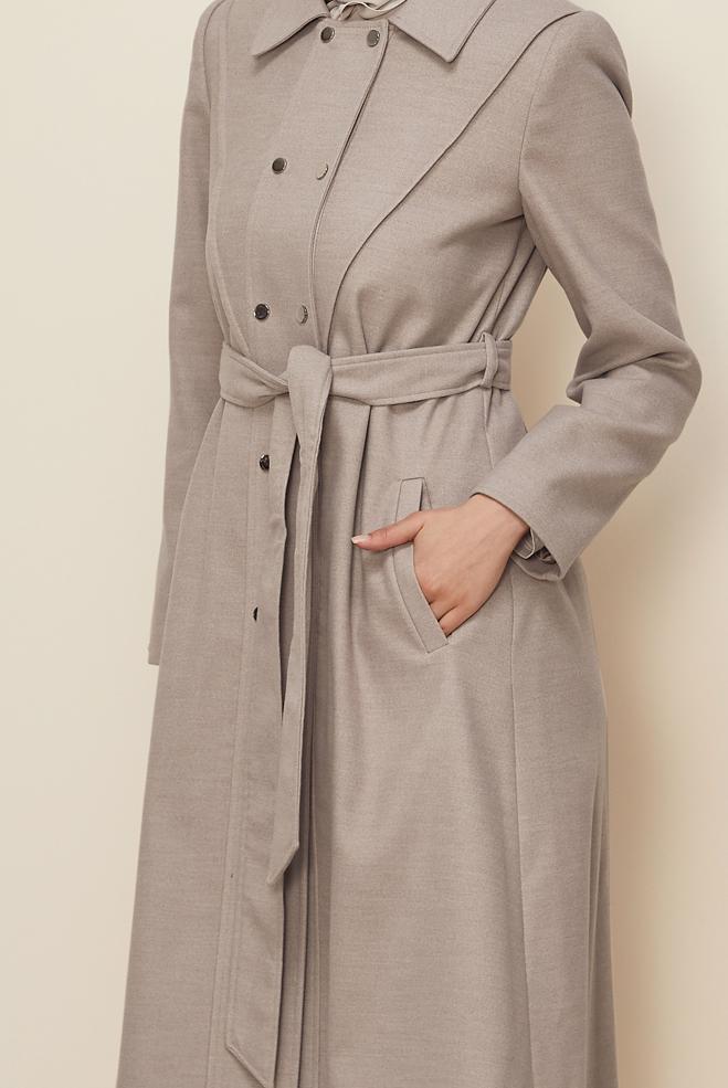 Hijab clothing BEIGE BELTED COAT 90473 - ALVİNA