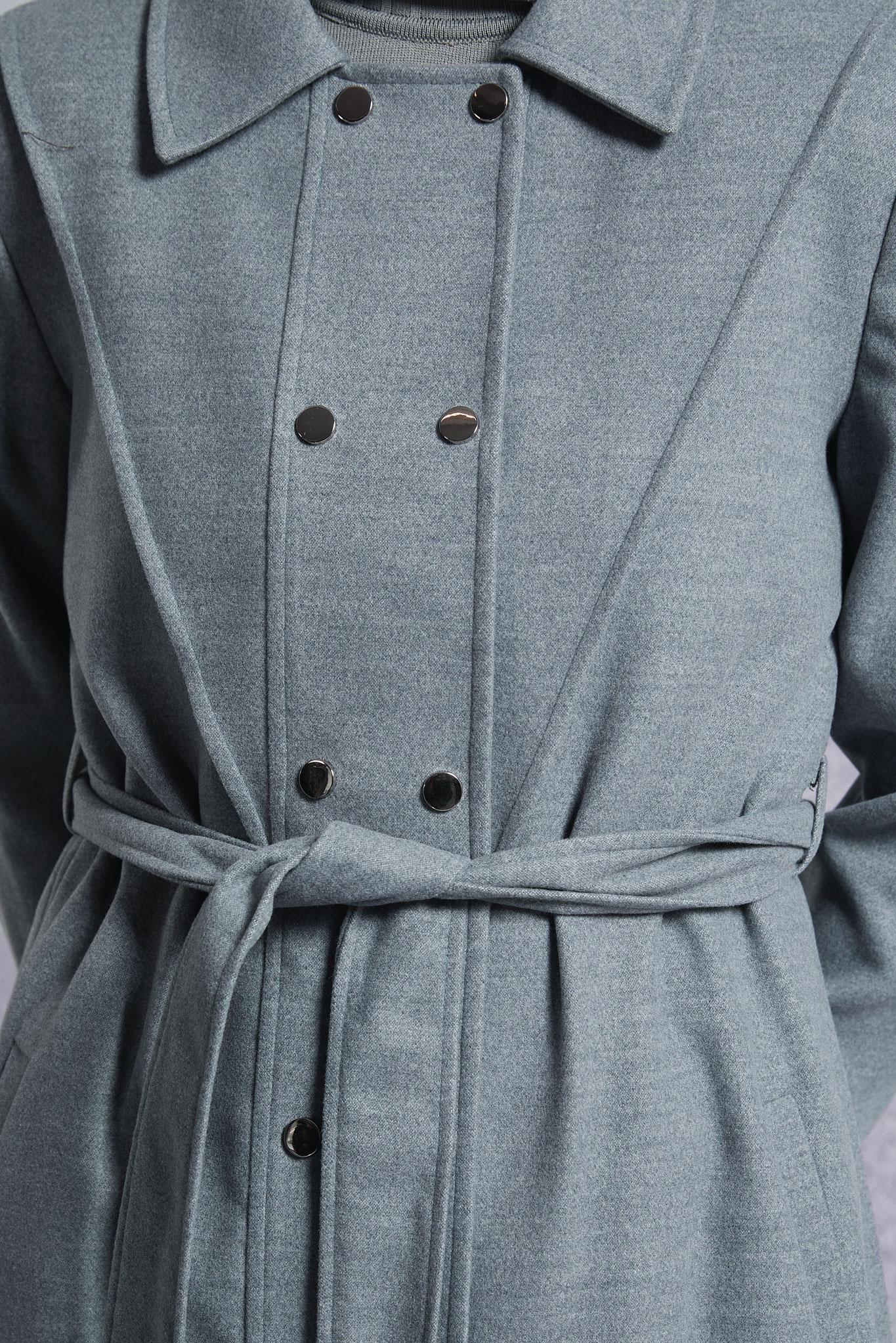 Tesettür giyim GRİ KUŞAKLI KABAN 90473