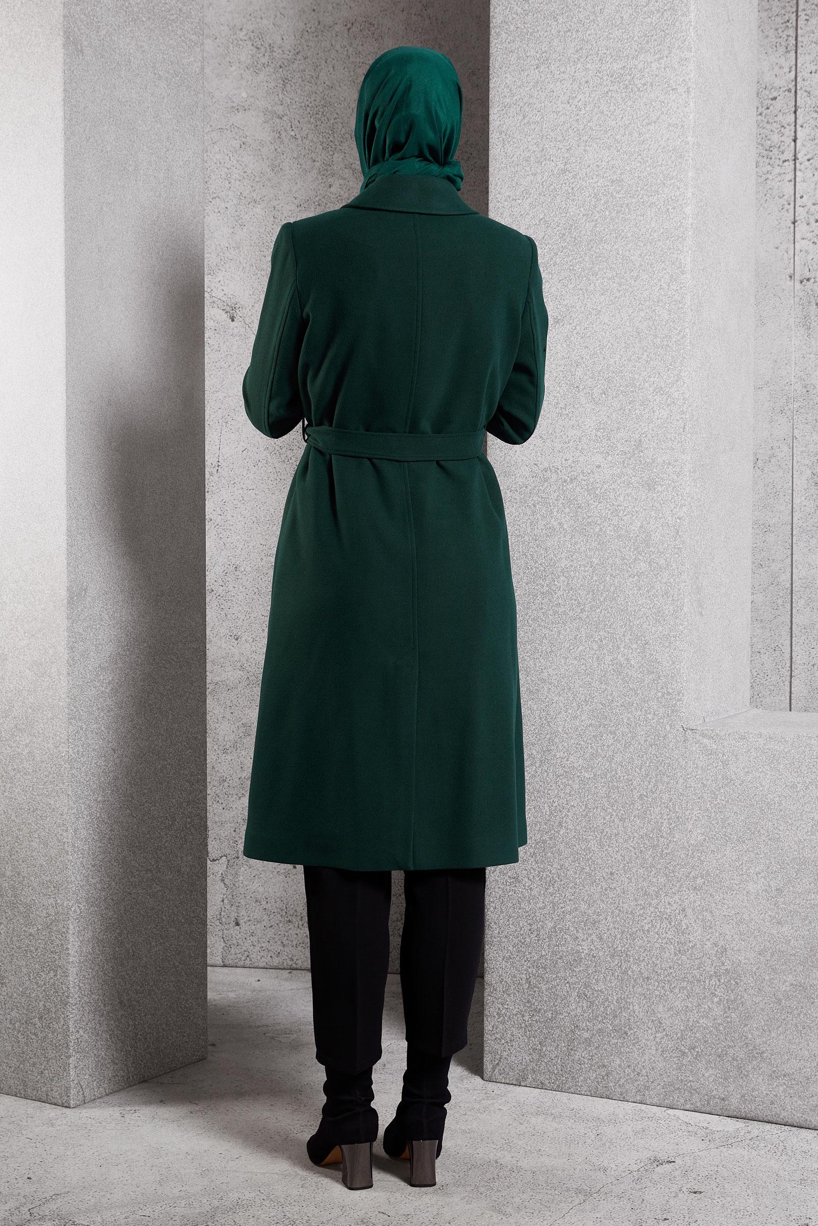 Tesettür giyim YEŞİL KUŞAKLI KABAN 90473