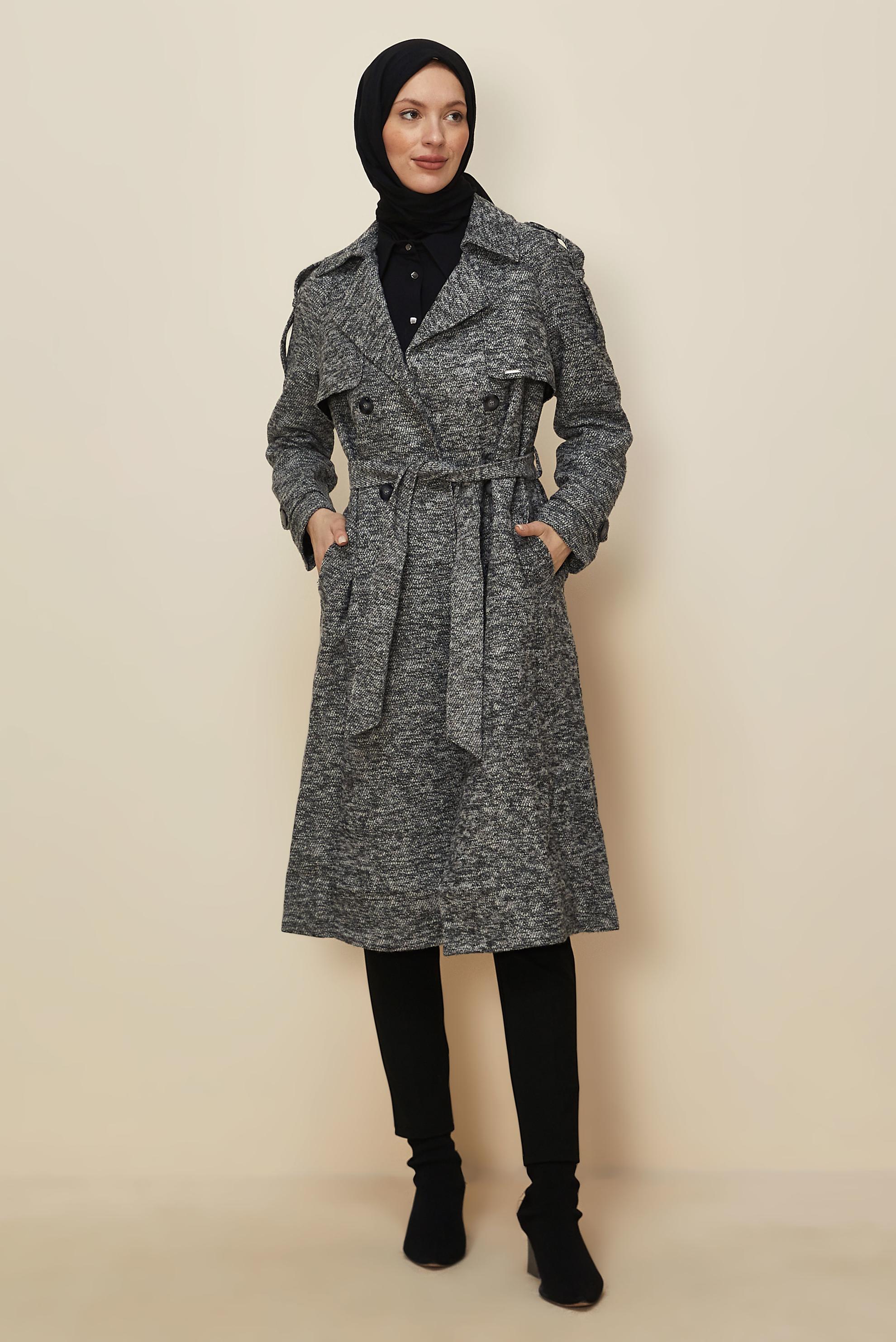 Hijab clothing GREY BELTED COAT 90474