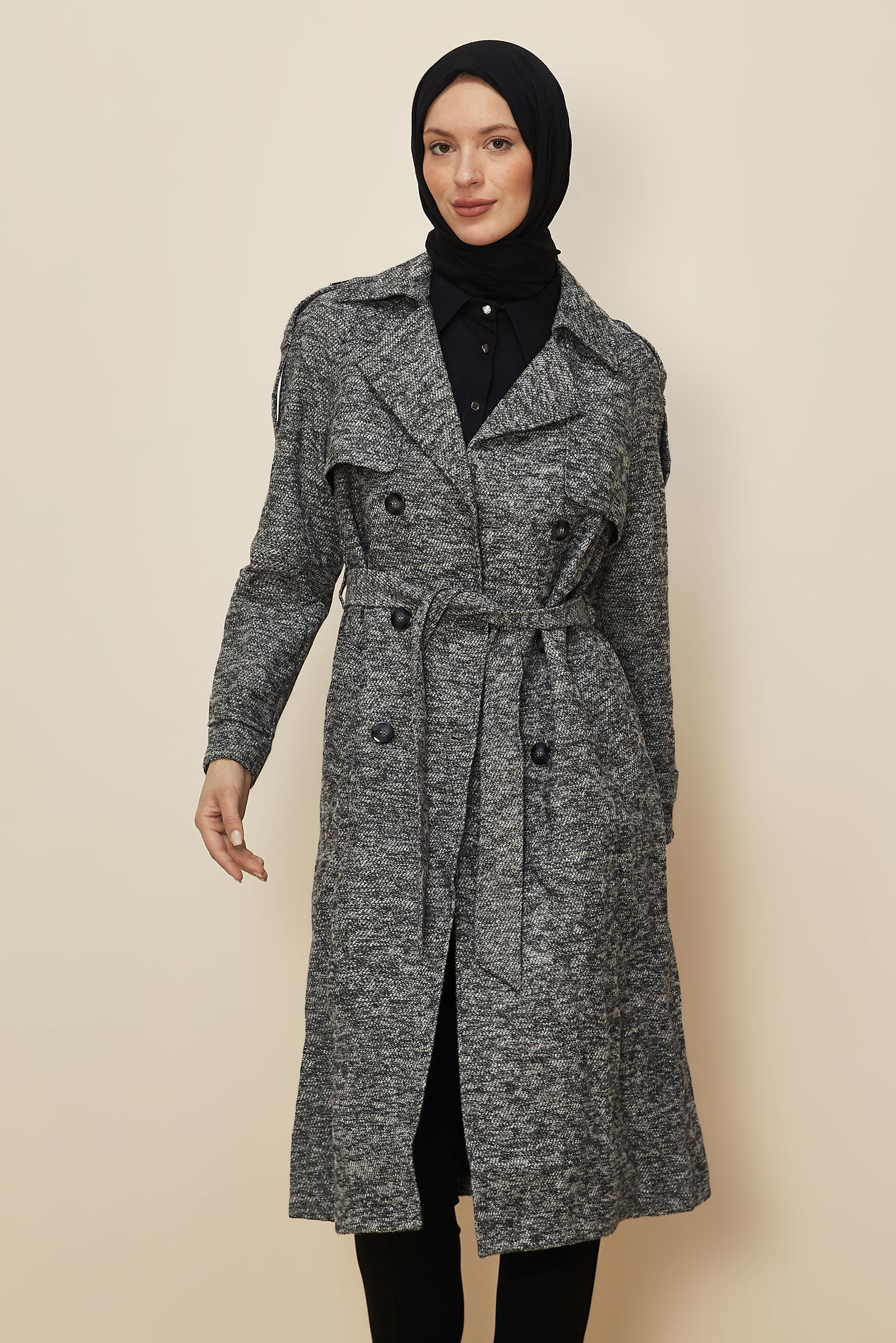 Hijab clothing GREY BELTED COAT 90474