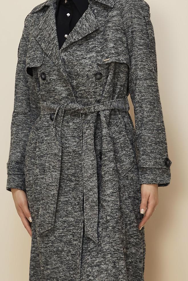 Hijab clothing GREY BELTED COAT 90474 - ALVİNA