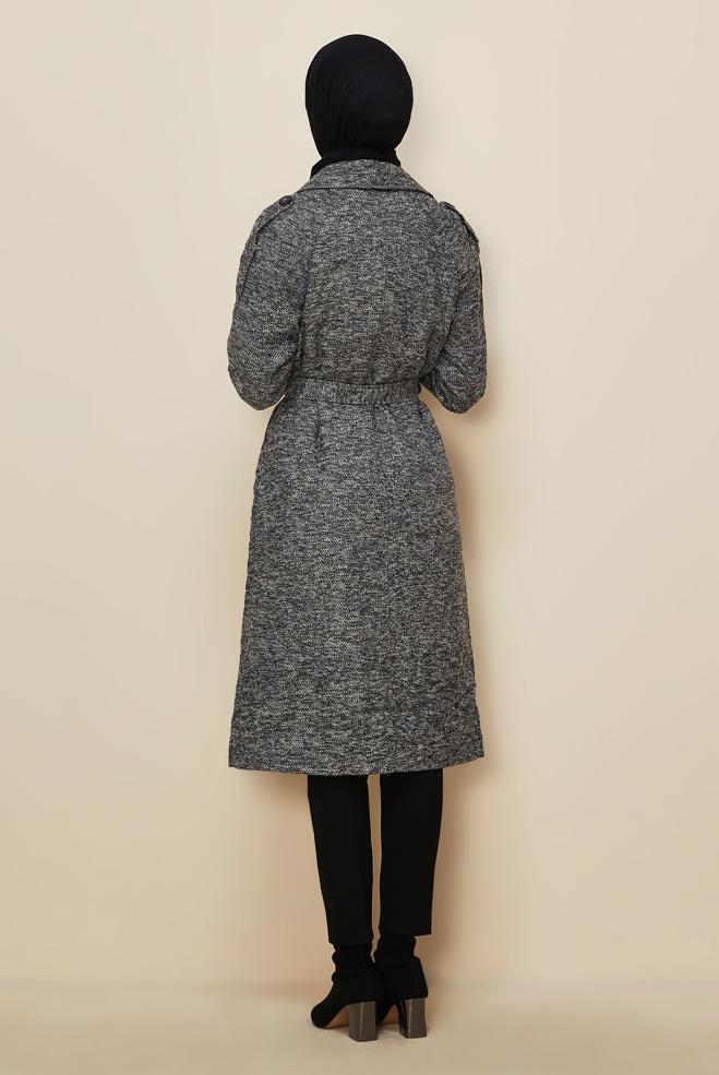 Hijab clothing GREY BELTED COAT 90474 - ALVİNA