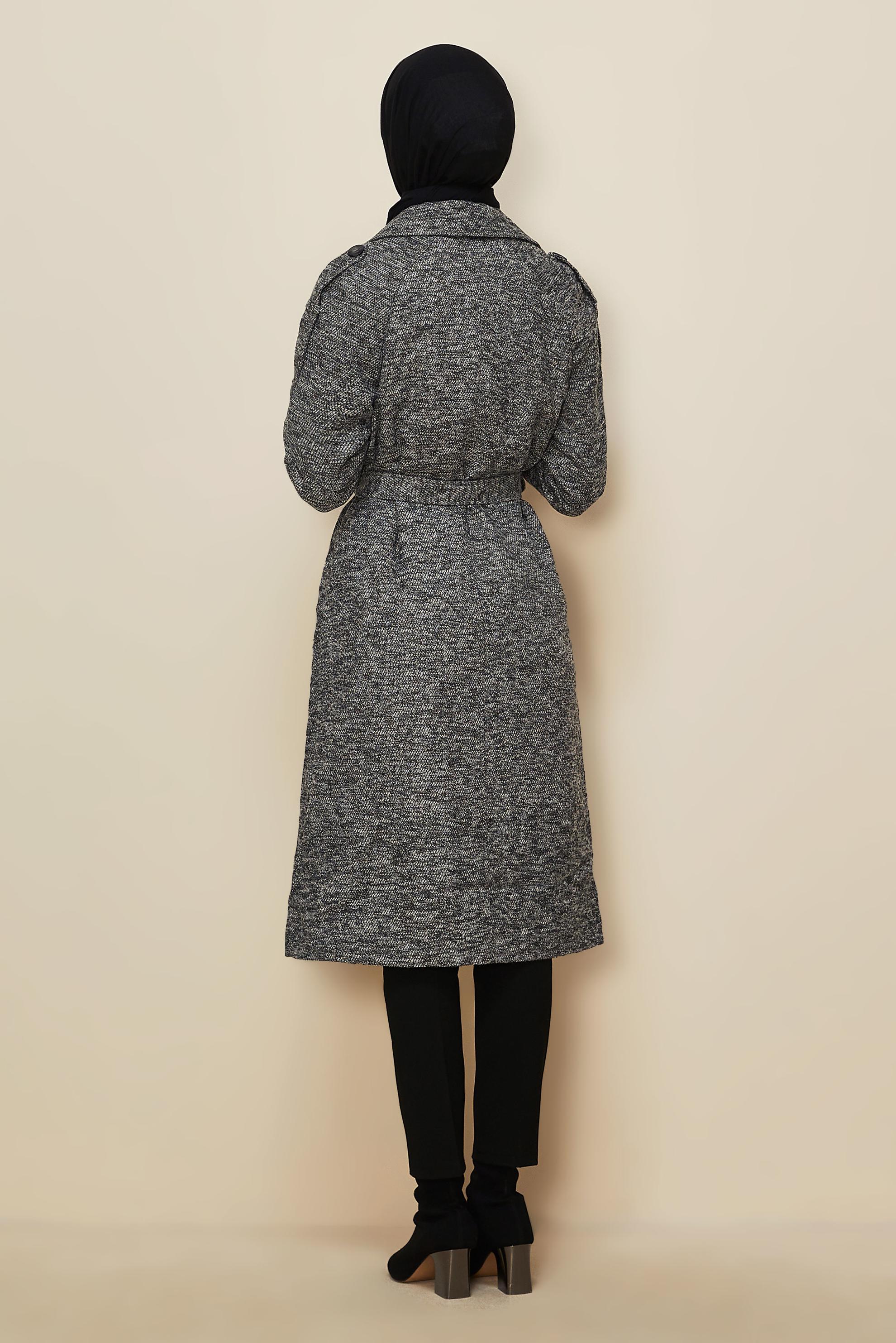Hijab clothing GREY BELTED COAT 90474