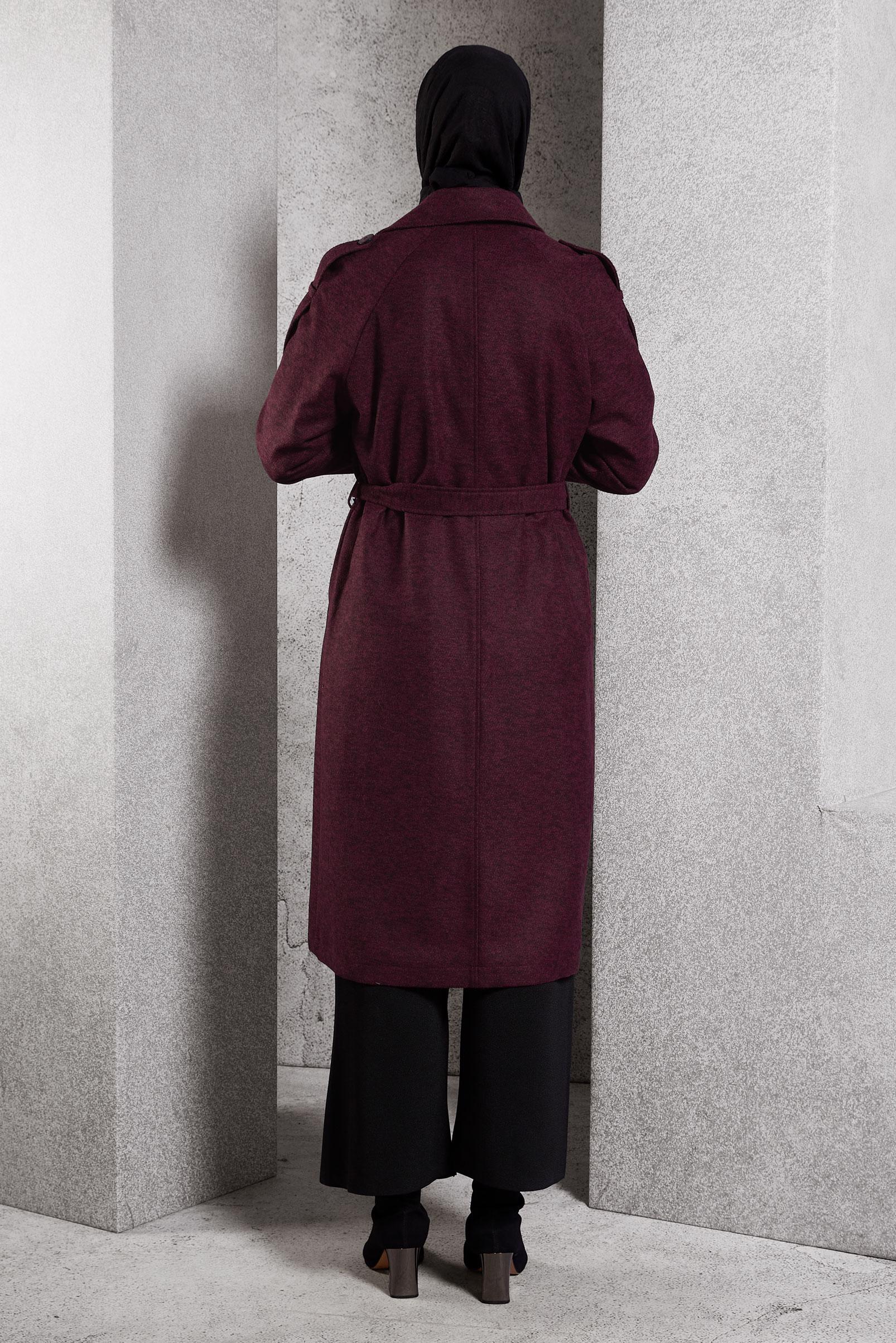 Tesettür giyim BORDO KUŞAKLI KABAN 90474