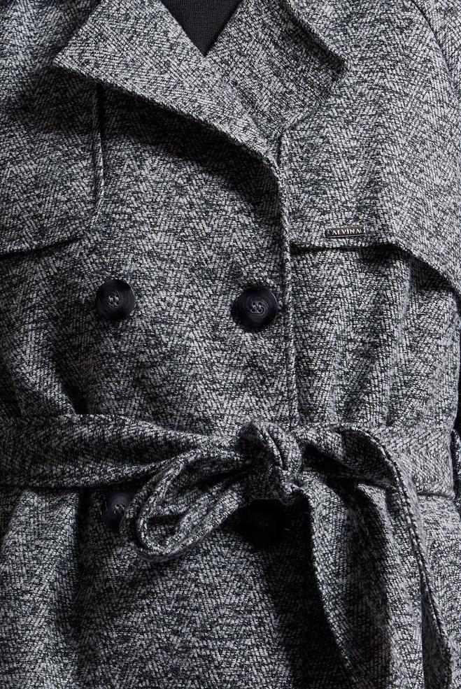 Tesettür giyim GRİ KUŞAKLI KABAN 90474-1 - ALVİNA