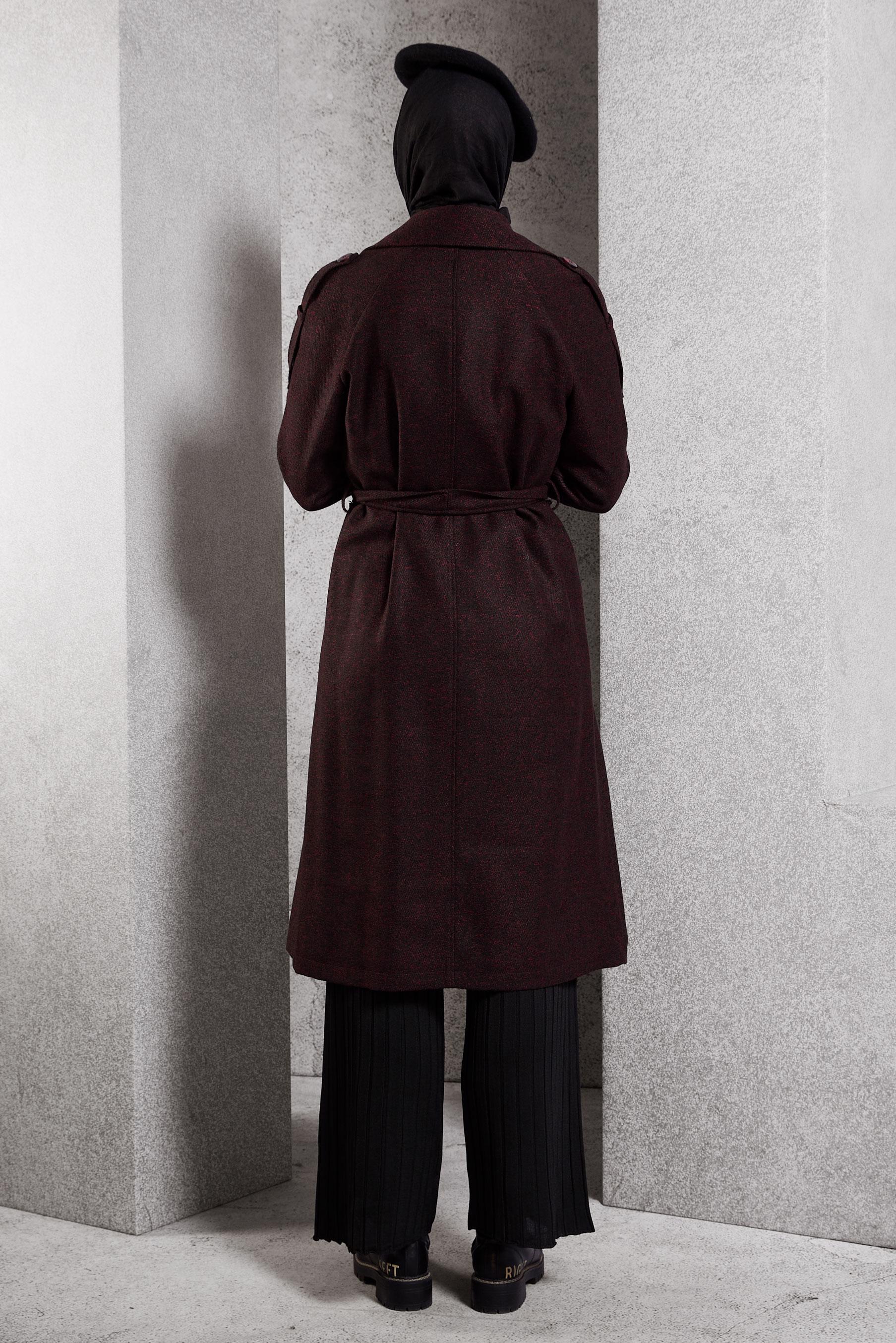 Tesettür giyim SİYAH KUŞAKLI KABAN 90474-1