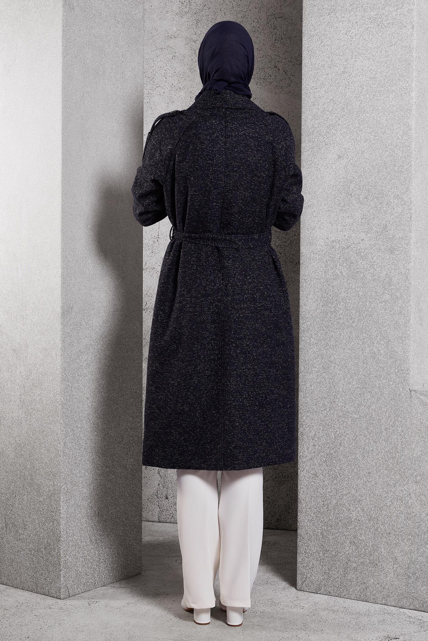 Tesettür giyim LACİVERT KUŞAKLI KABAN 90474