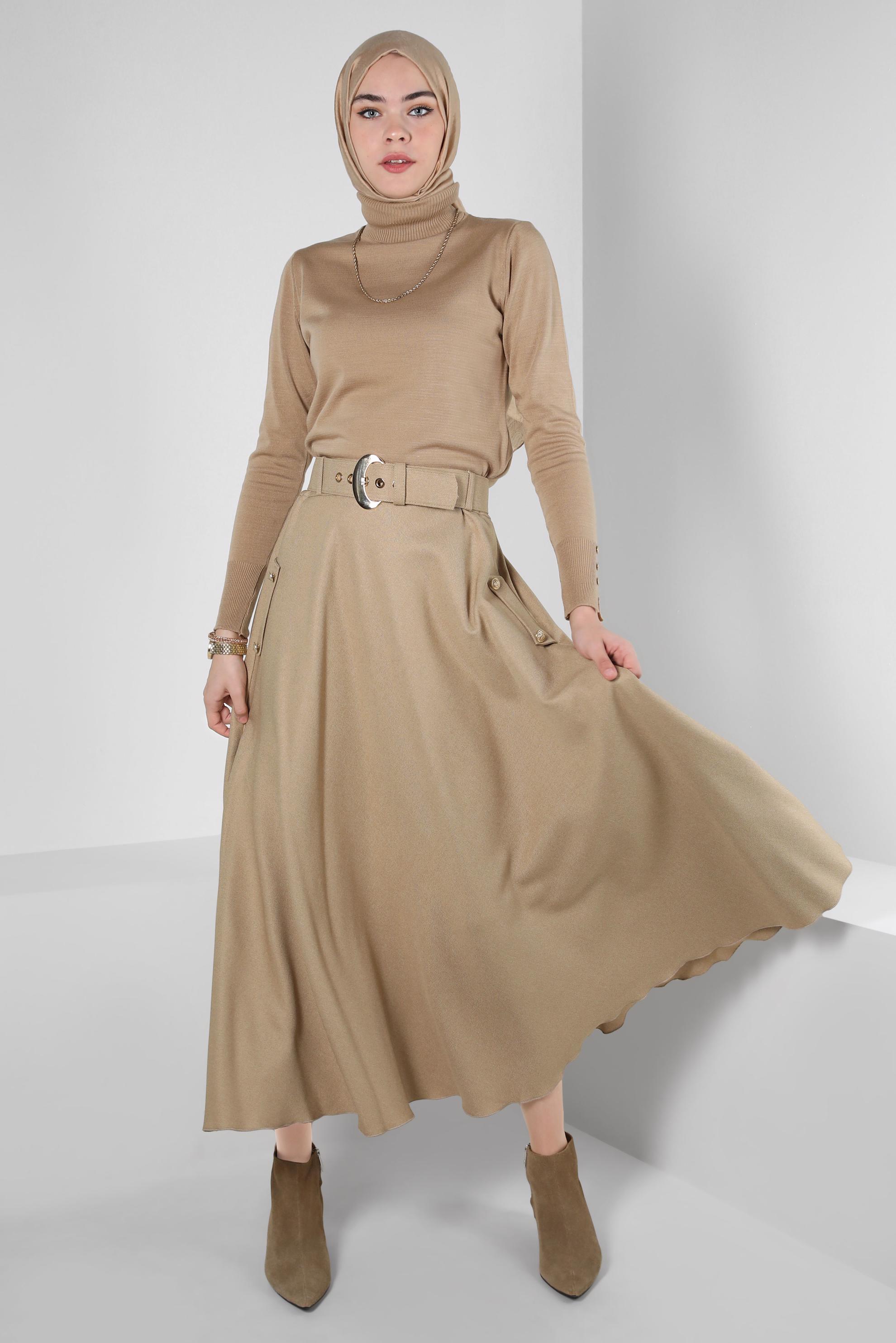 Tesettür giyim KAHVE BOĞAZLI YAKA TRİKO KAZAK 44051