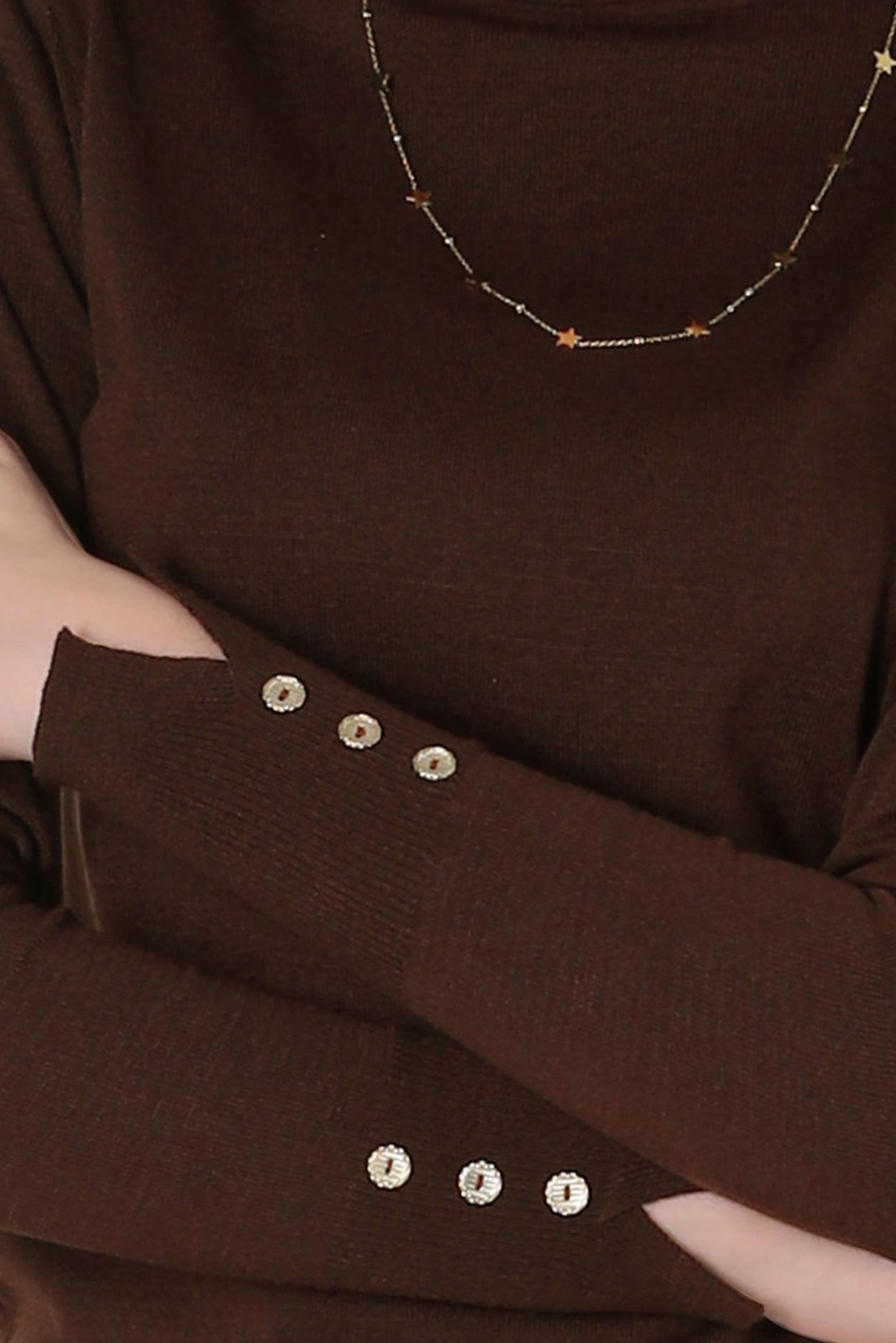 Tesettür giyim KAHVE BOĞAZLI YAKA TRİKO KAZAK 44051