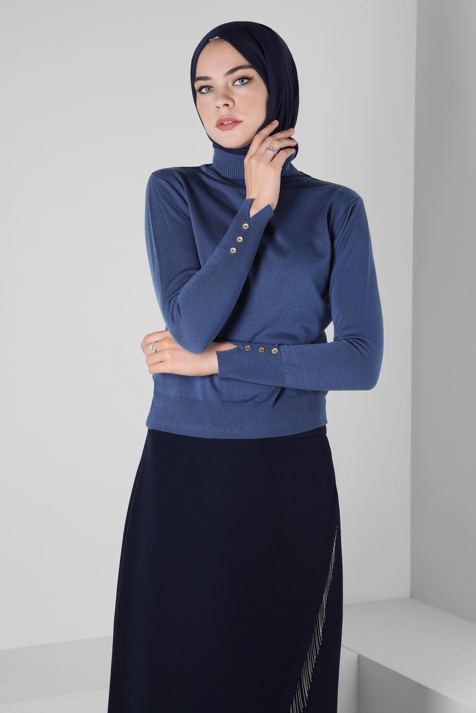 Tesettür giyim LACİVERT BOĞAZLI YAKA TRİKO KAZAK 44051
