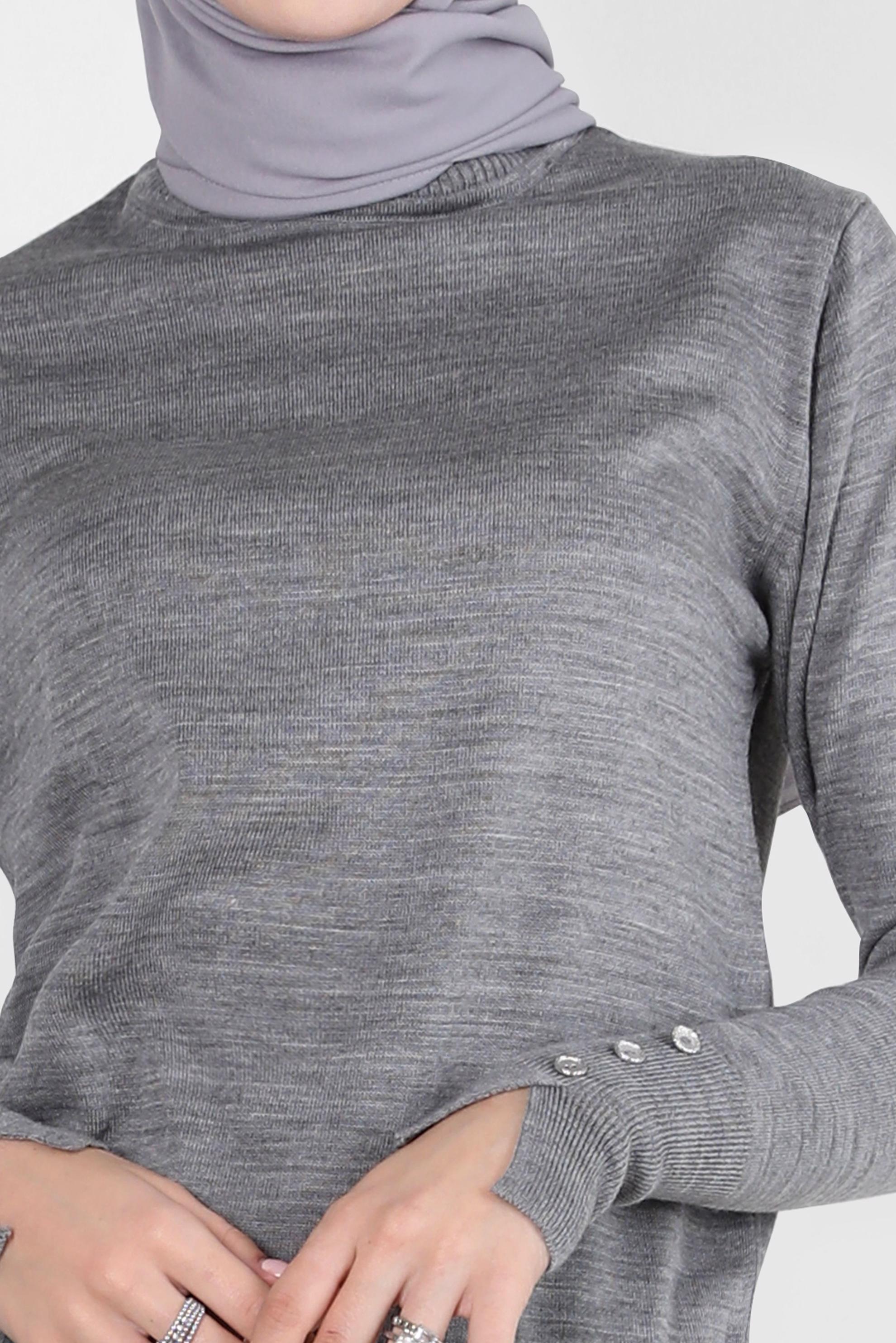 Tesettür giyim GRİ BOĞAZLI YAKA TRİKO KAZAK 44051