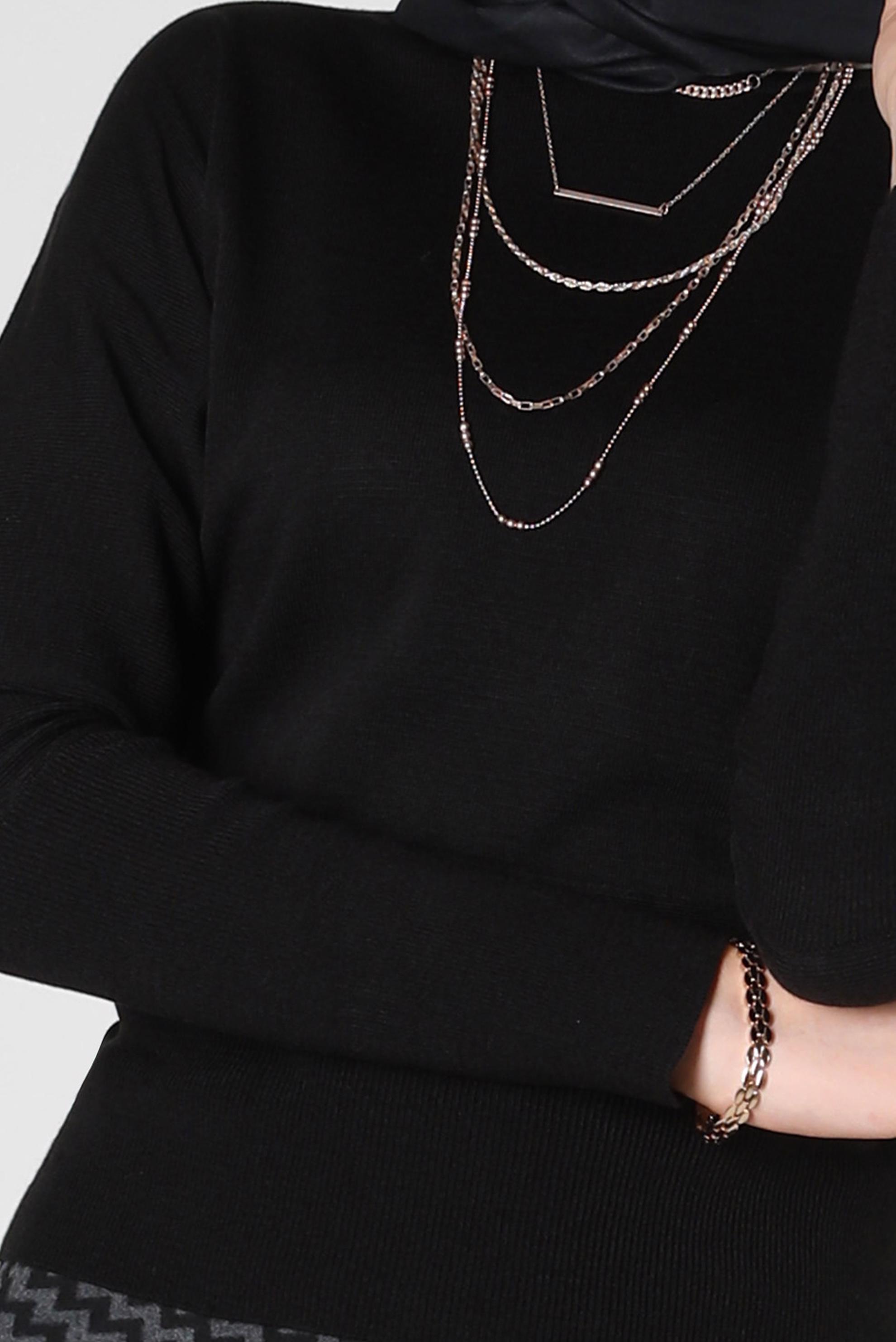 Tesettür giyim SİYAH KUŞAKLI TRİKO KAZAK 44052