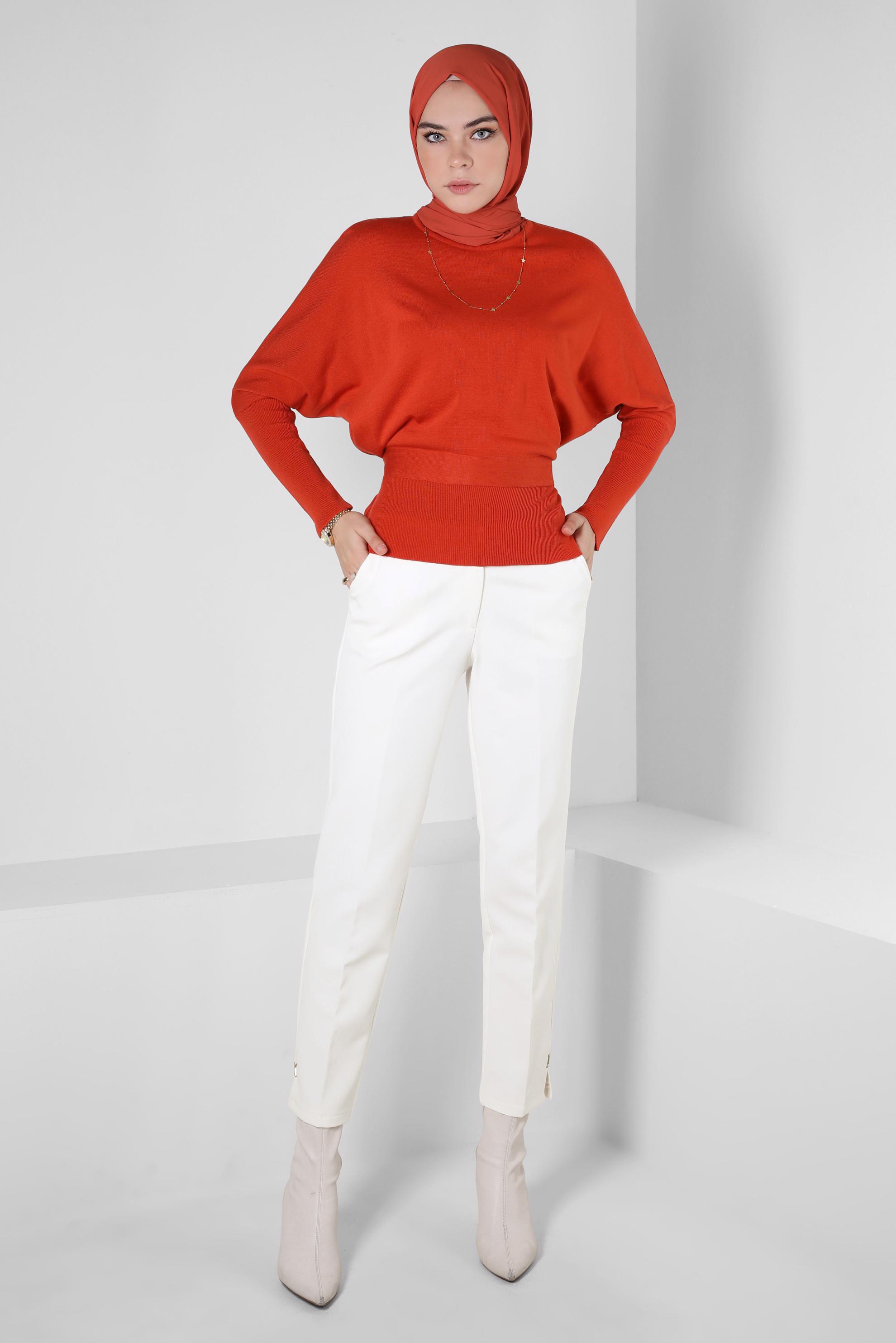 Tesettür giyim TURUNCU KUŞAKLI TRİKO KAZAK 44052