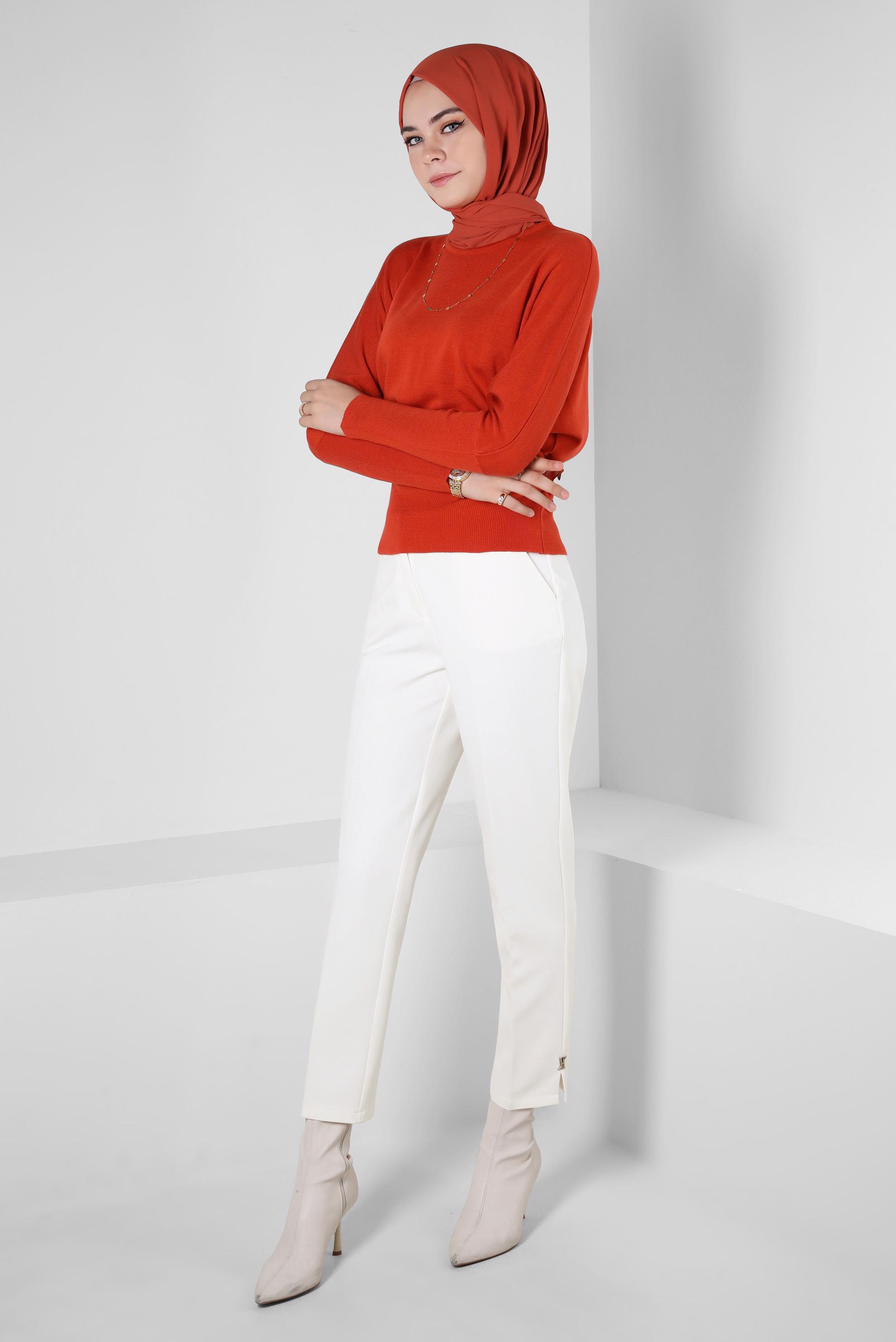 Tesettür giyim TURUNCU KUŞAKLI TRİKO KAZAK 44052