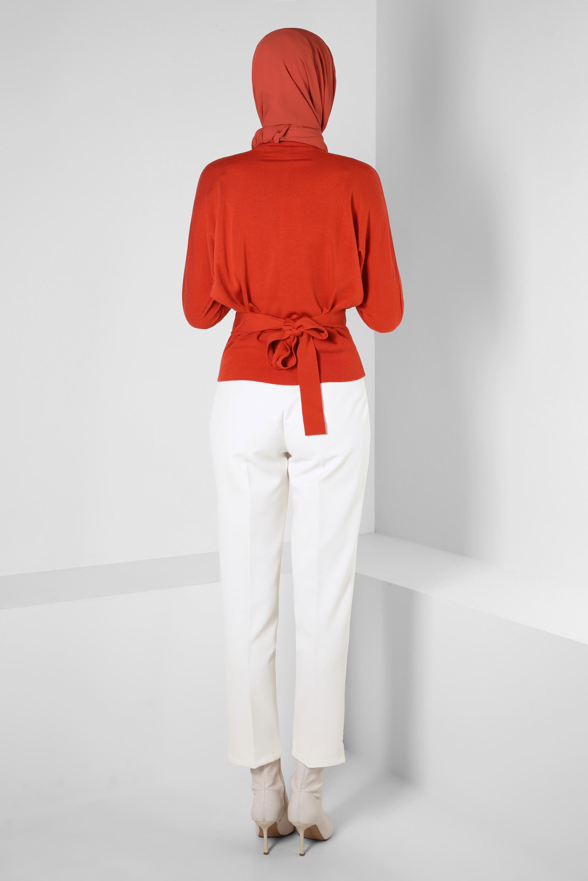 Tesettür giyim TURUNCU KUŞAKLI TRİKO KAZAK 44052