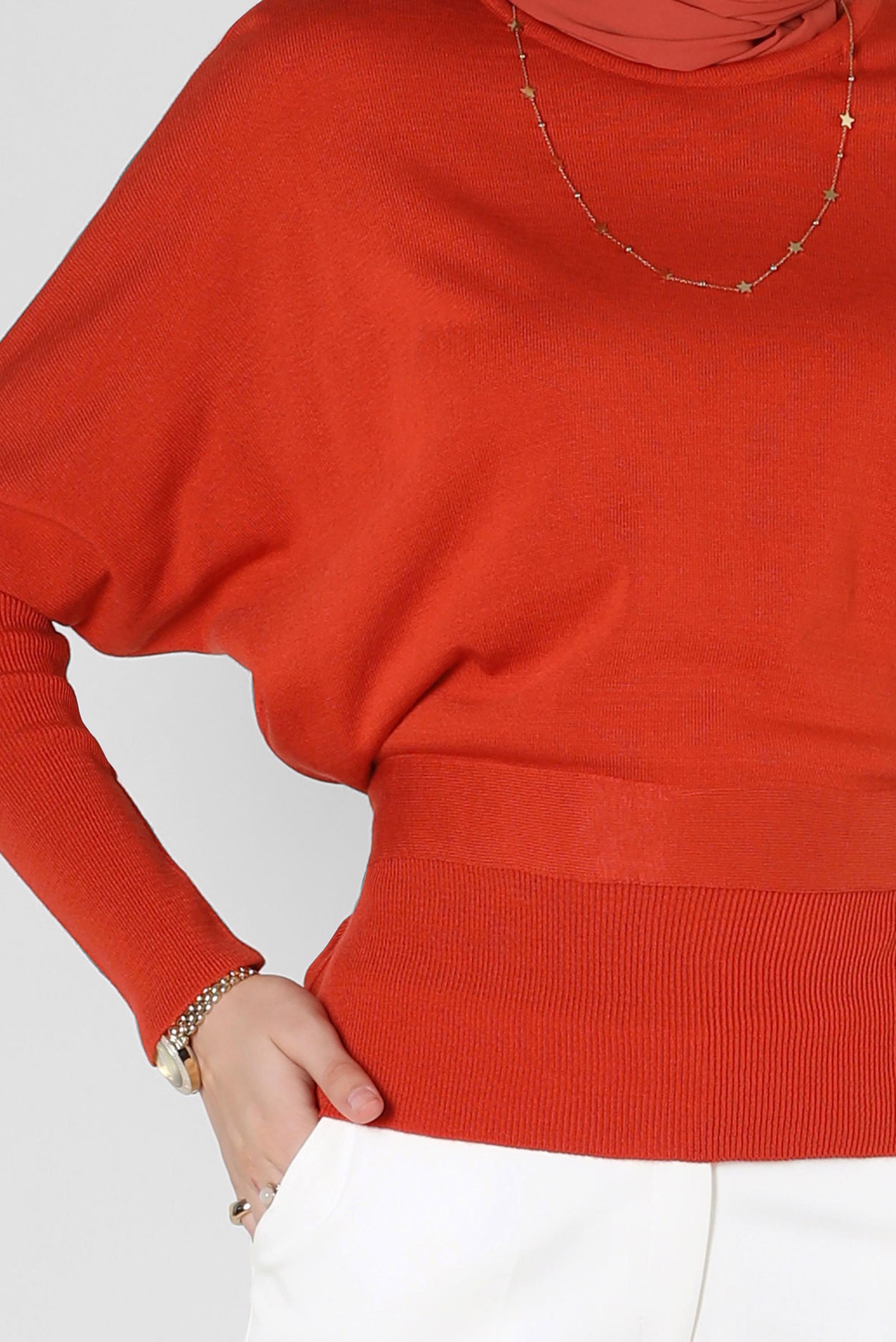 Tesettür giyim TURUNCU KUŞAKLI TRİKO KAZAK 44052