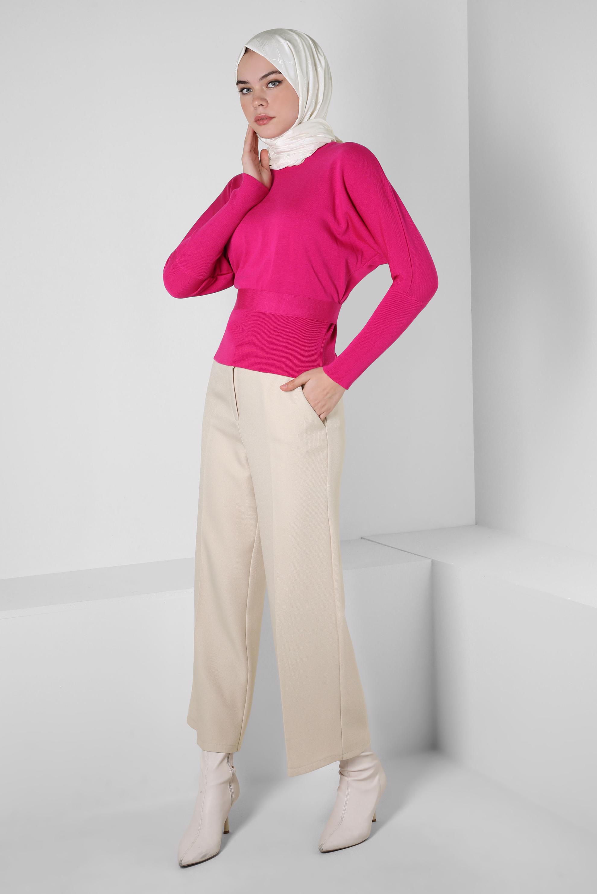 Hijab clothing FUCHSIA BELTED KNITWEAR SWEATER 44052